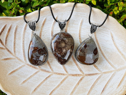 Coffee Bean Jasper Pendant Sterling Silver Statement Necklace Boho Necklace One Of A Kind Gift - LunarGem - Jewelry