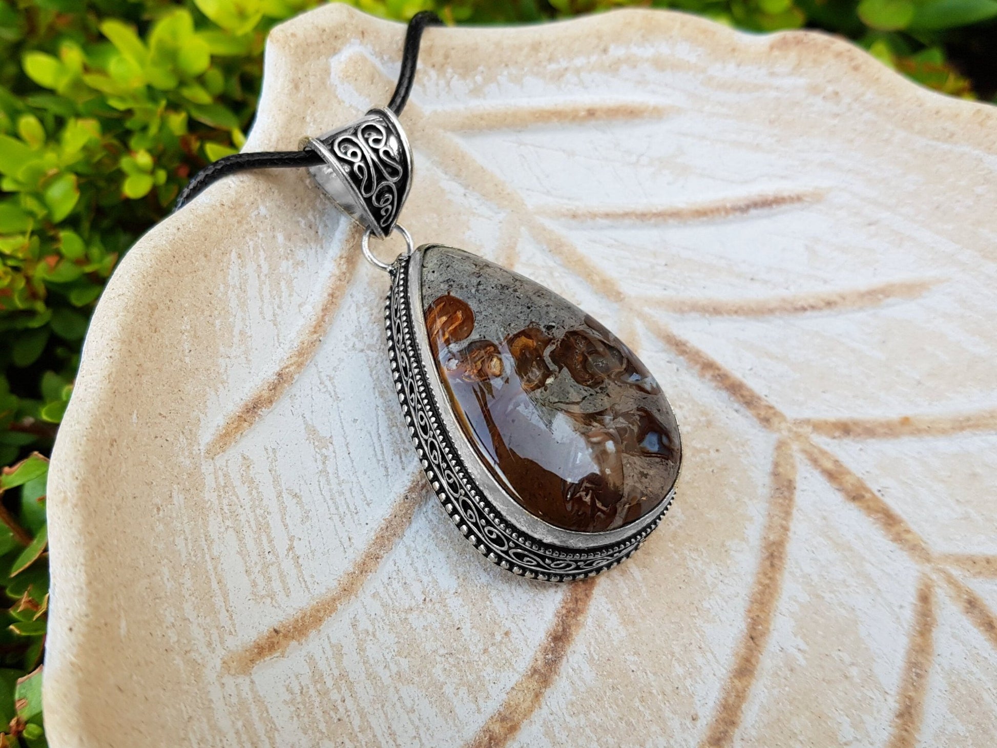 Coffee Bean Jasper Pendant Sterling Silver Statement Necklace Boho Necklace One Of A Kind Gift - LunarGem - Jewelry