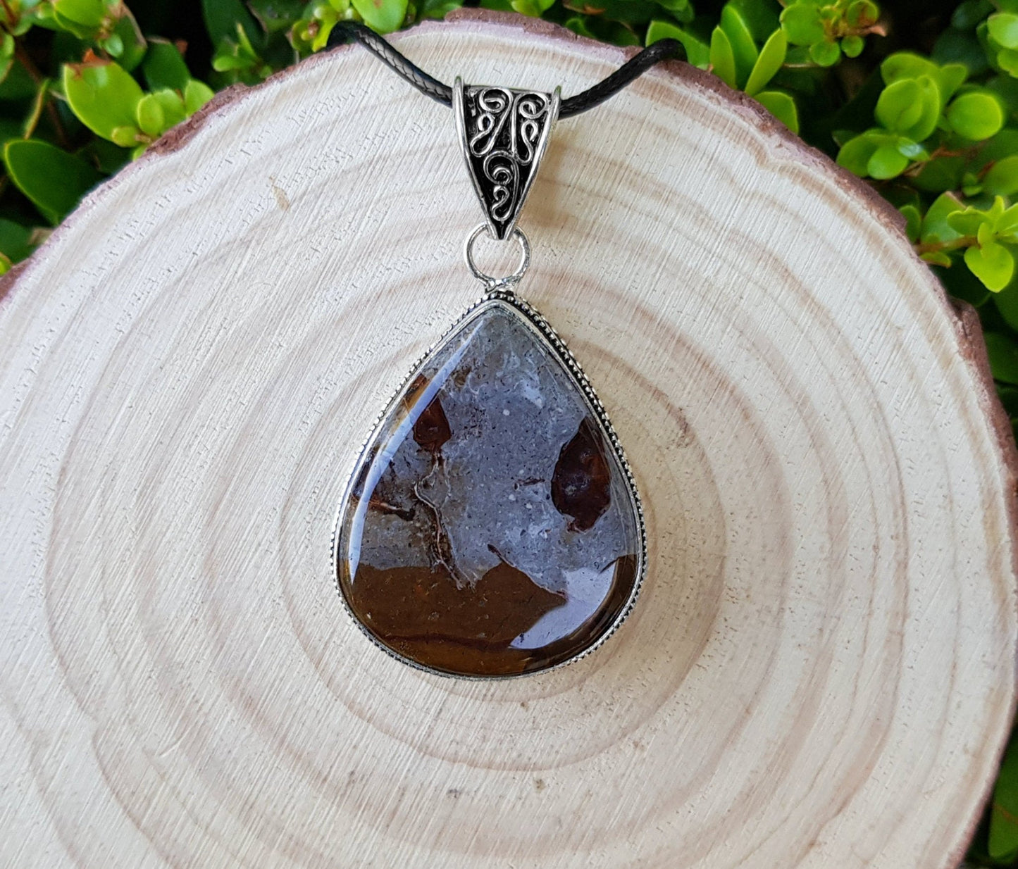 Coffee Bean Jasper Pendant Sterling Silver Statement Necklace Boho Necklace One Of A Kind Gift - LunarGem - Jewelry