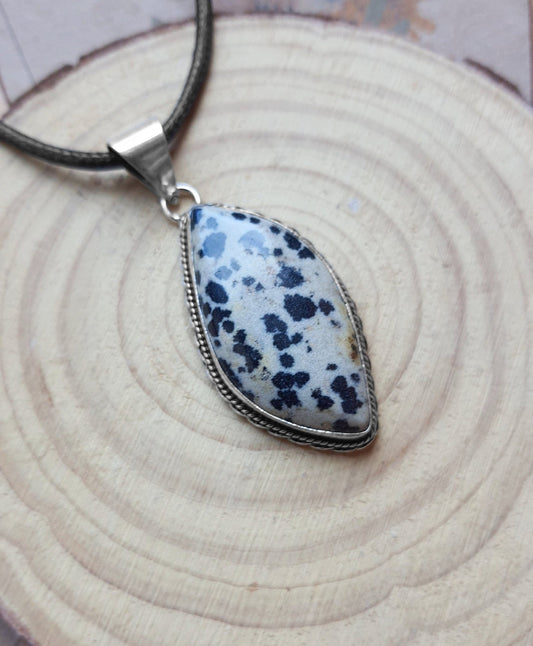 Dalmatian Jasper Sterling Silver Pendant Necklace: Boho Statement Jewelry - LunarGem - 
