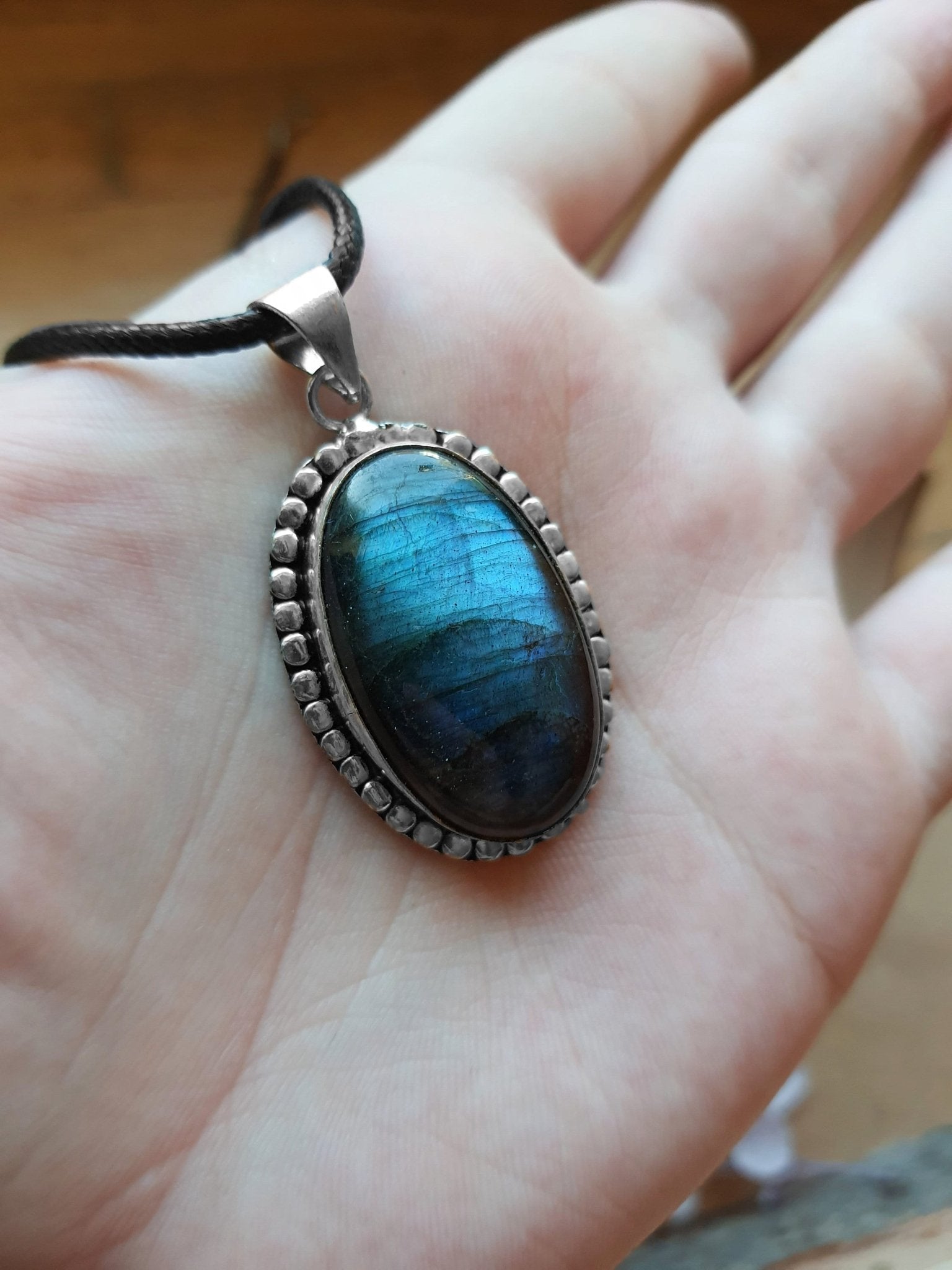 Dark Labradorite Sterling Silver Pendant: Boho Statement Necklace - LunarGem - 