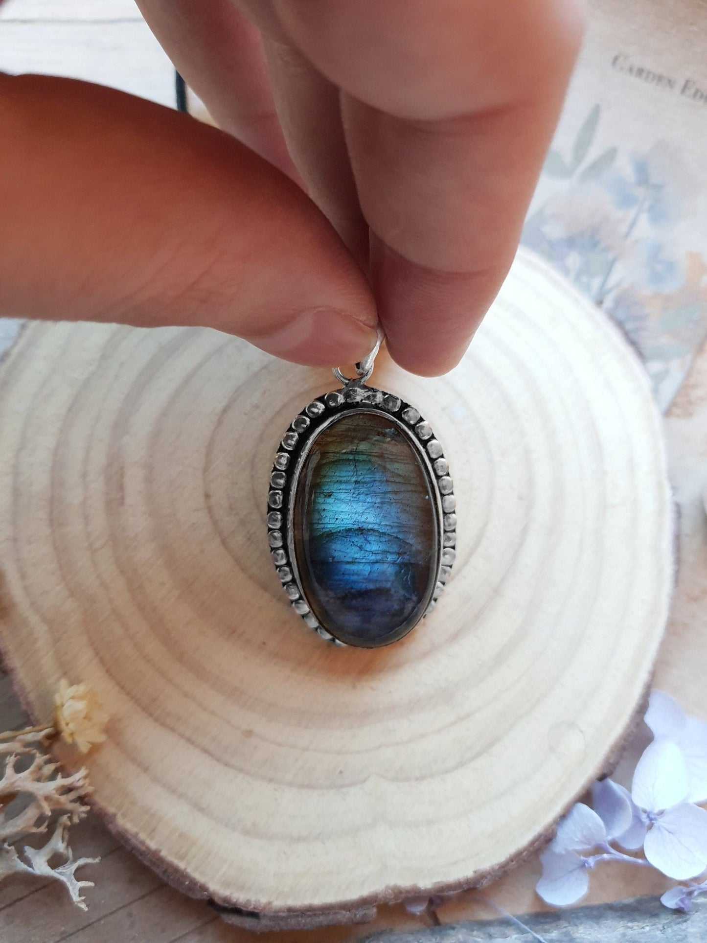 Dark Labradorite Sterling Silver Pendant: Boho Statement Necklace - LunarGem - 