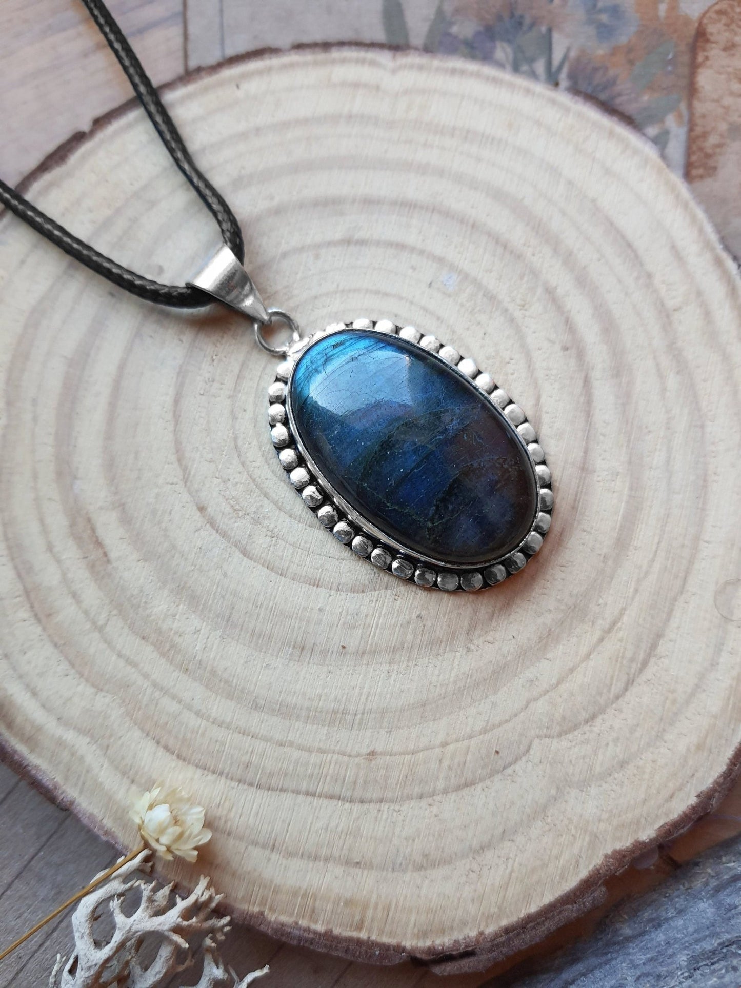 Dark Labradorite Sterling Silver Pendant: Boho Statement Necklace - LunarGem - 