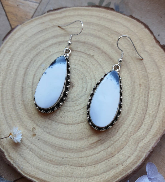 Dendrite Opal Earrings In Sterling Silver Boho Earrings Dangle Earrings GypsyJewelry Unique Gift For Women - LunarGem - 