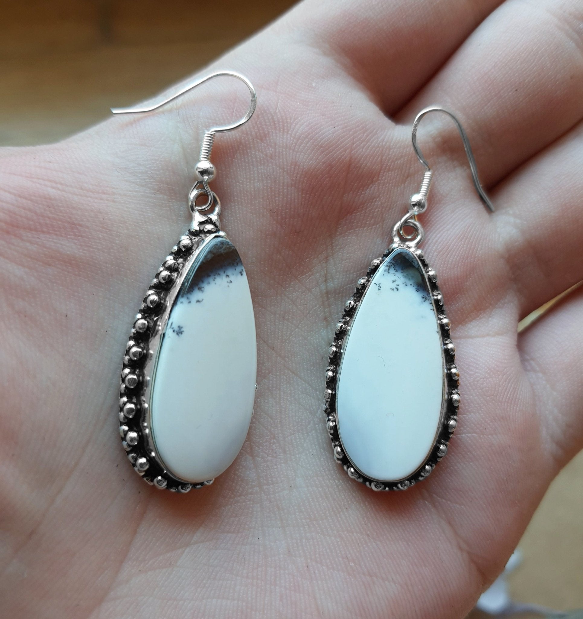 Dendrite Opal Earrings In Sterling Silver Boho Earrings Dangle Earrings GypsyJewelry Unique Gift For Women - LunarGem - 