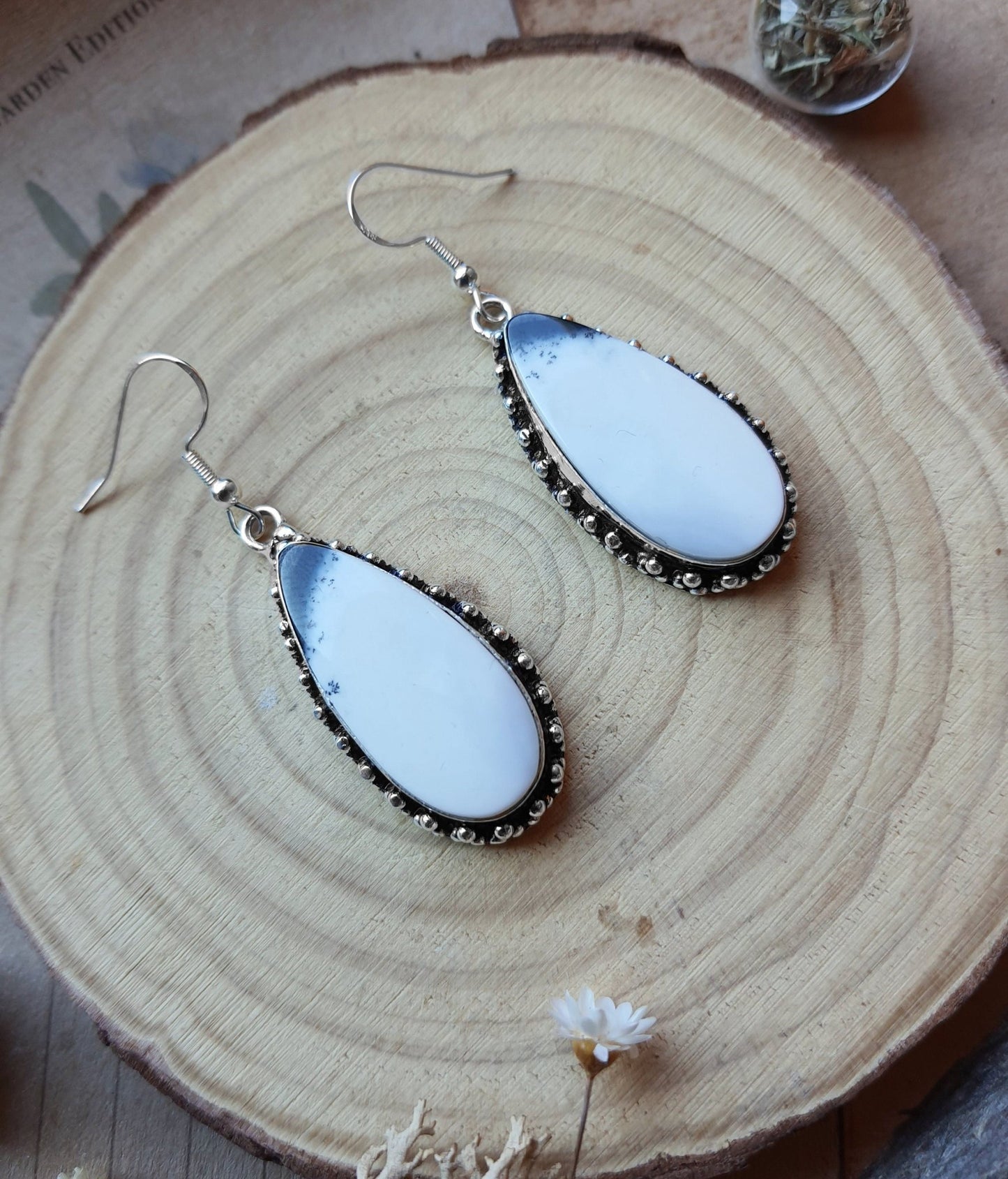 Dendrite Opal Earrings In Sterling Silver Boho Earrings Dangle Earrings GypsyJewelry Unique Gift For Women - LunarGem - 
