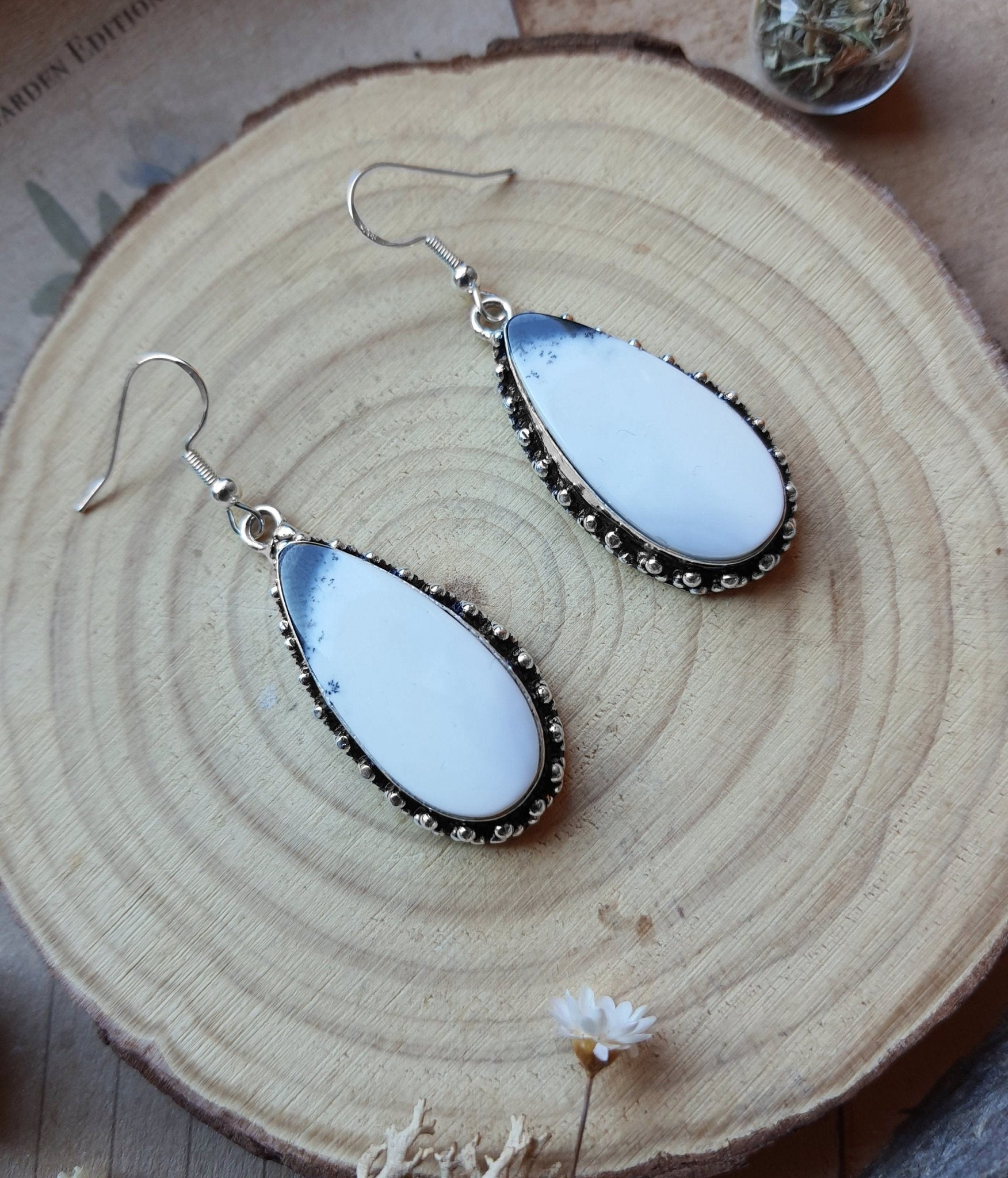 Dendrite Opal Earrings In Sterling Silver Boho Earrings Dangle Earrings GypsyJewelry Unique Gift For Women - LunarGem - 