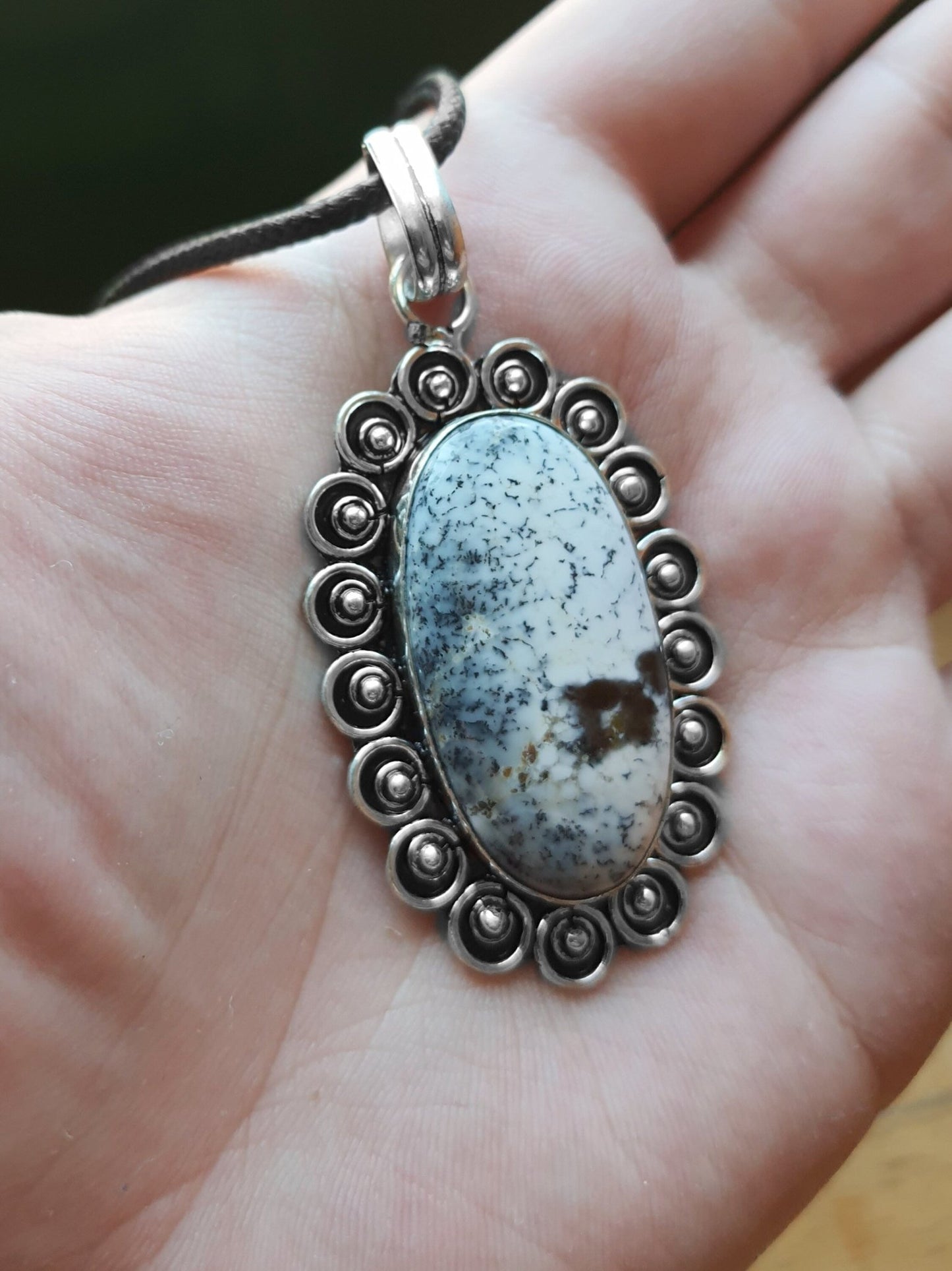 Dendrite Opal Pendant In Sterling Silver, Statement Pendant , Boho Crystal Necklace, Unique Jewelry - LunarGem - 