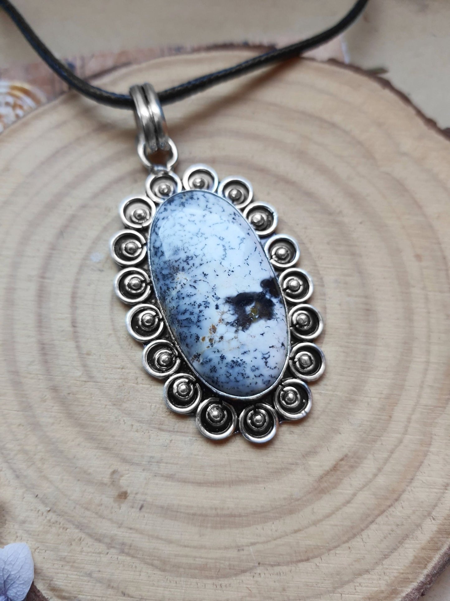 Dendrite Opal Pendant In Sterling Silver, Statement Pendant , Boho Crystal Necklace, Unique Jewelry - LunarGem - 