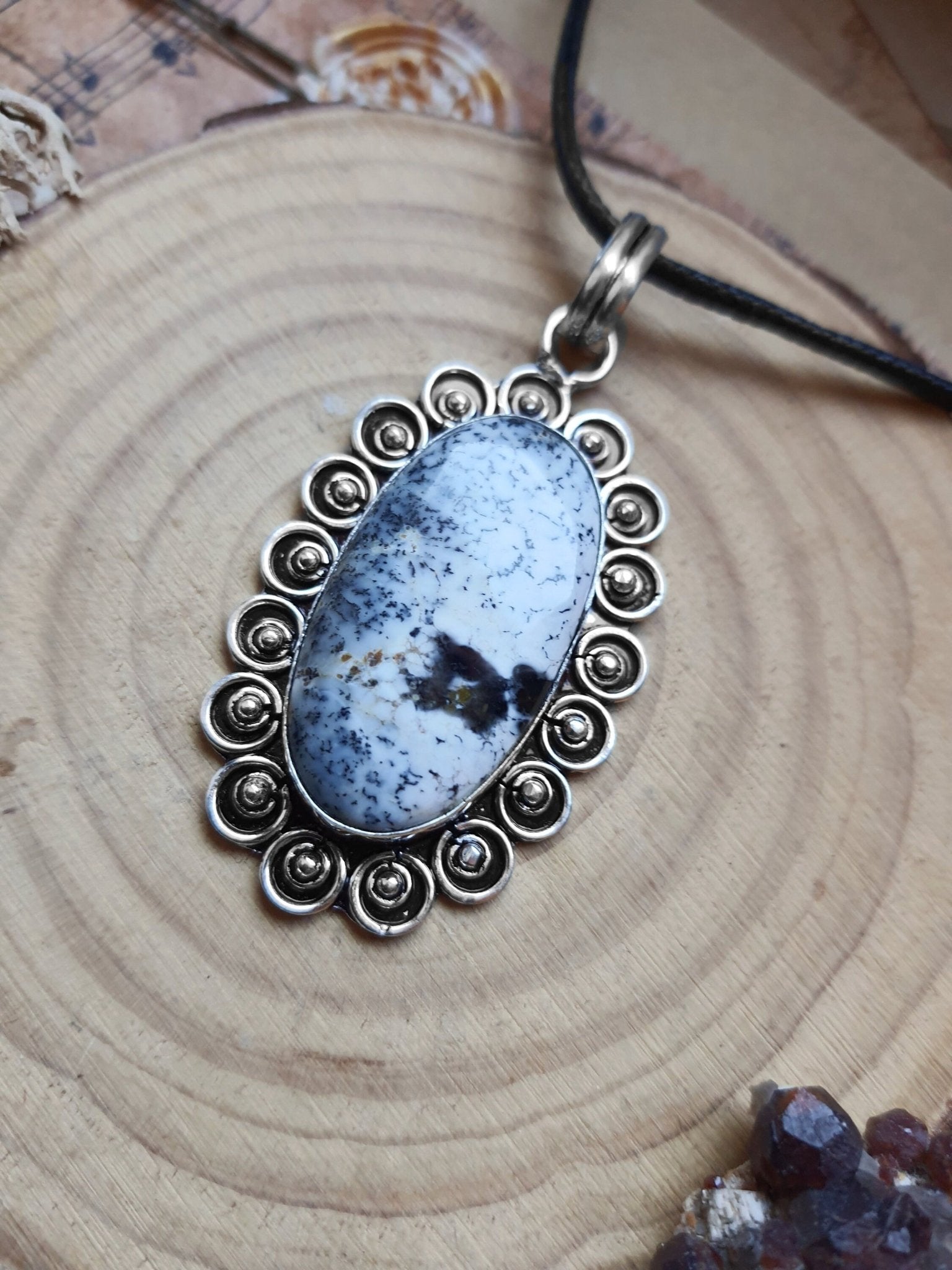 Dendrite Opal Pendant In Sterling Silver, Statement Pendant , Boho Crystal Necklace, Unique Jewelry - LunarGem - 