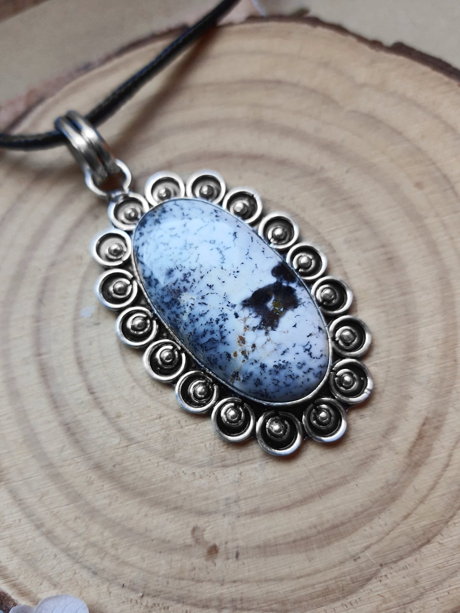 Dendrite Opal Pendant In Sterling Silver, Statement Pendant , Boho Crystal Necklace, Unique Jewelry - LunarGem - 