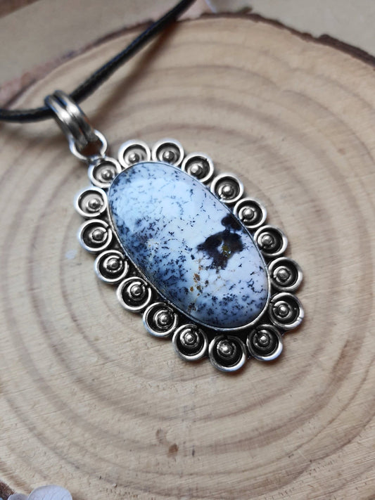 Dendrite Opal Pendant In Sterling Silver, Statement Pendant , Boho Crystal Necklace, Unique Jewelry - LunarGem - 