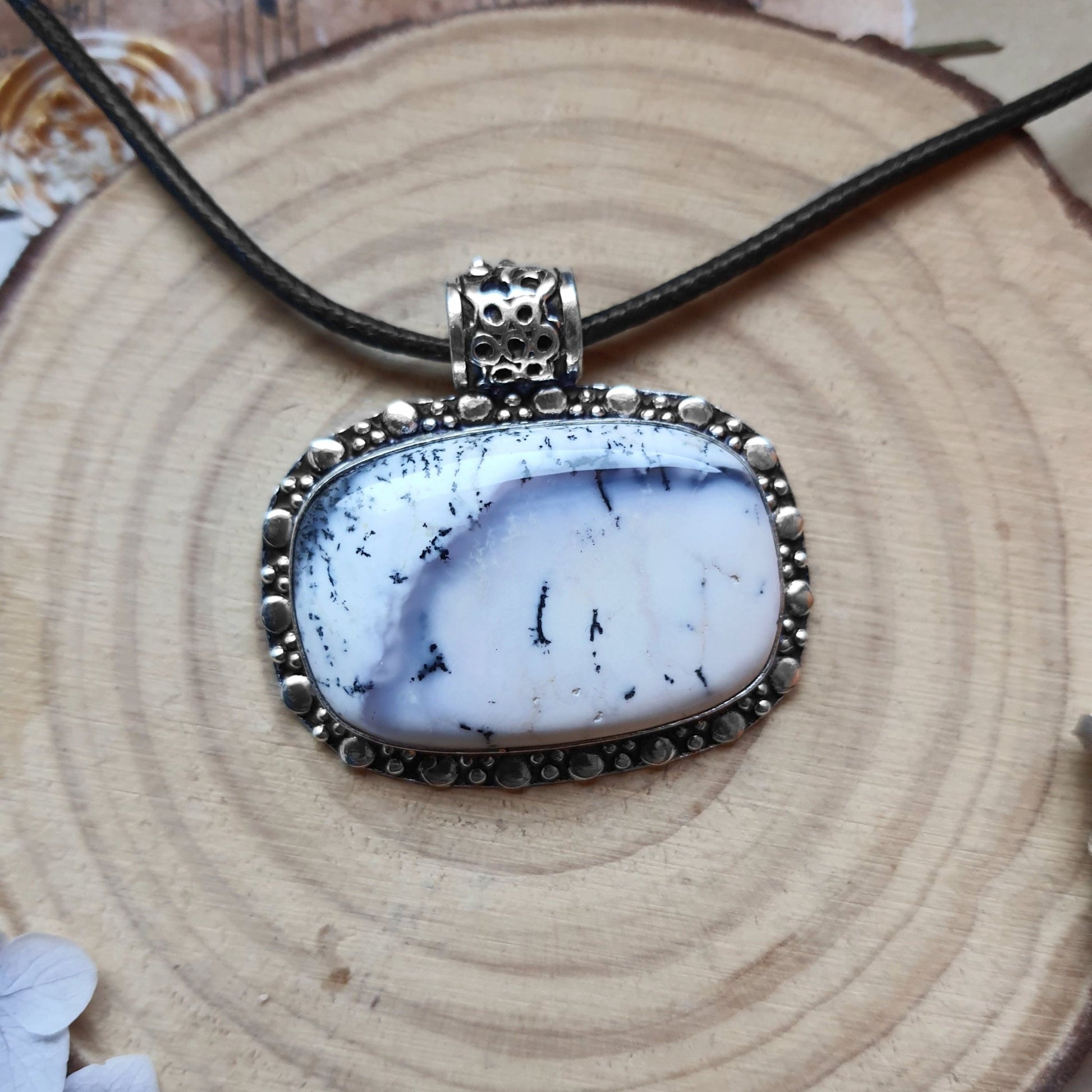 Dendrite Opal Pendant Sterling Silver Statement Pendant Boho Gemstone Necklace Unique Jewelry - LunarGem - 
