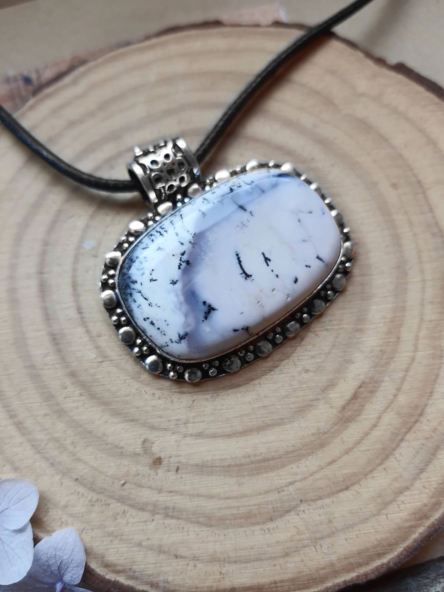 Dendrite Opal Pendant Sterling Silver Statement Pendant Boho Gemstone Necklace Unique Jewelry - LunarGem - 