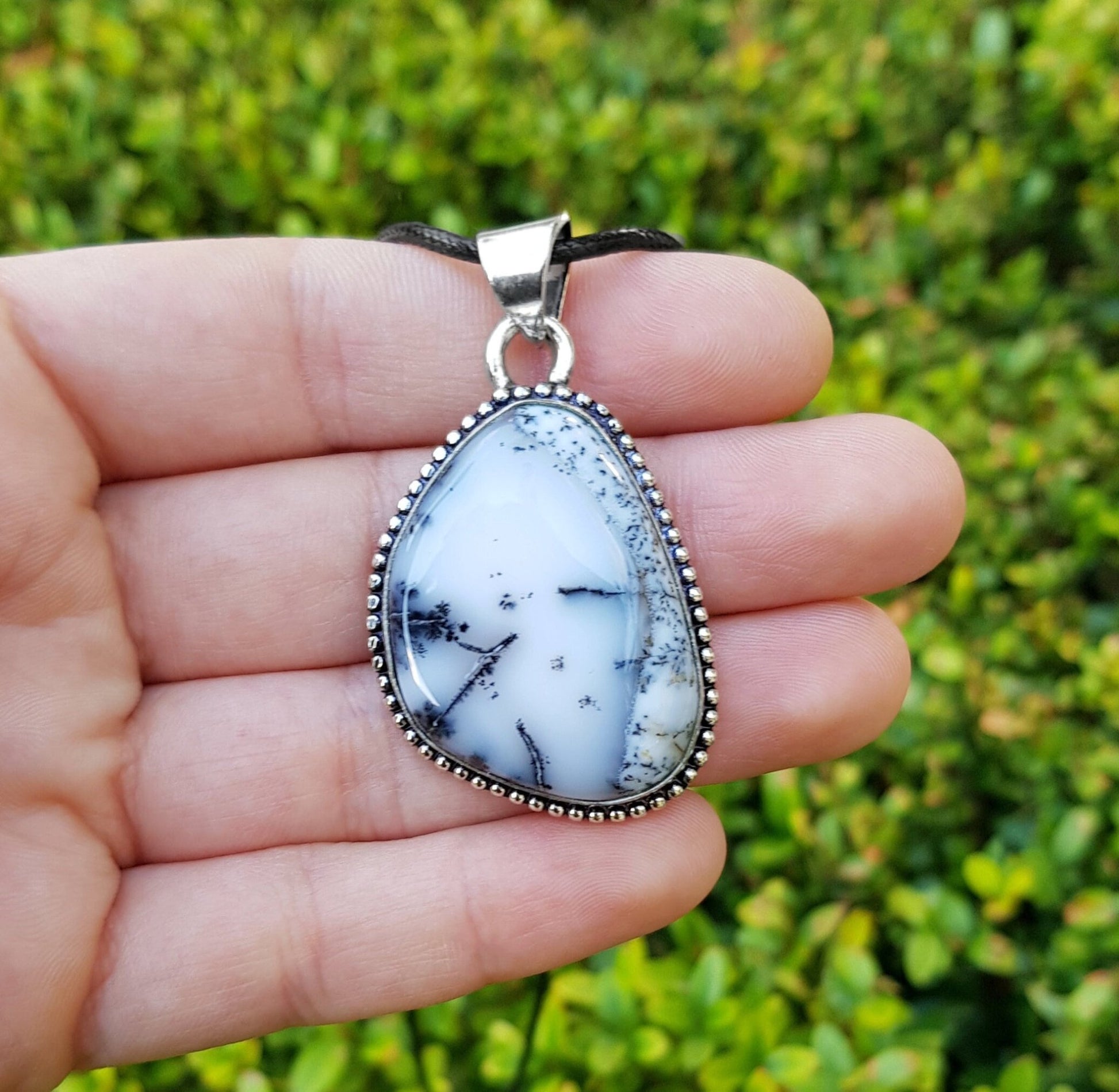 Dendrite Opal Sterling Silver Pendant: Boho Gemstone Necklace - LunarGem - Necklaces