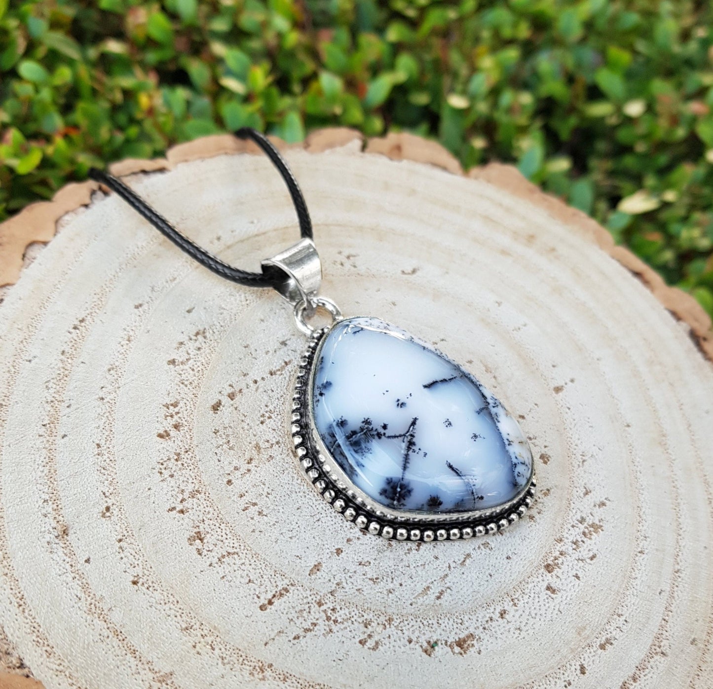 Dendrite Opal Sterling Silver Pendant: Boho Gemstone Necklace - LunarGem - Necklaces