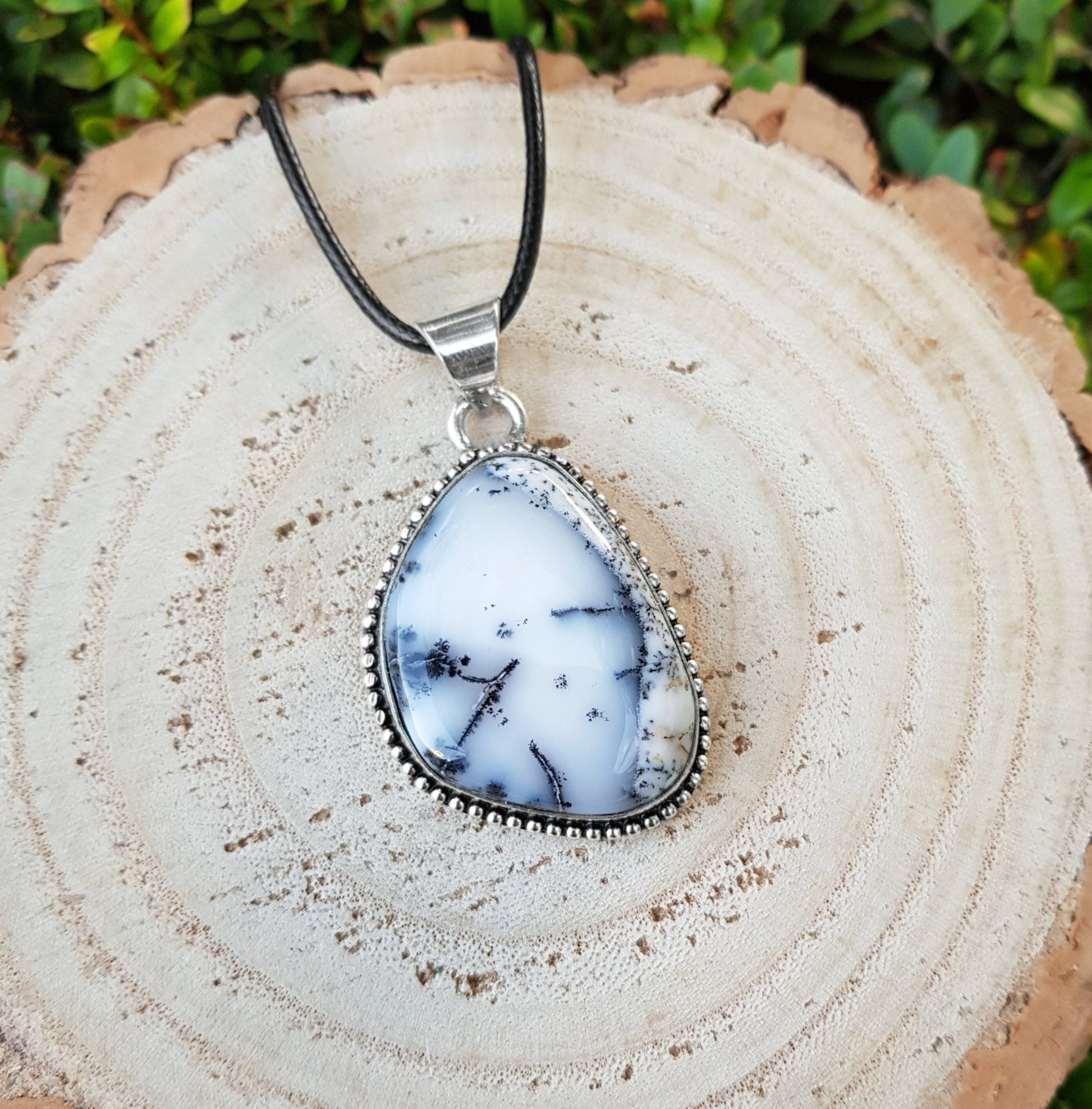 Dendrite Opal Sterling Silver Pendant: Boho Gemstone Necklace - LunarGem - Necklaces