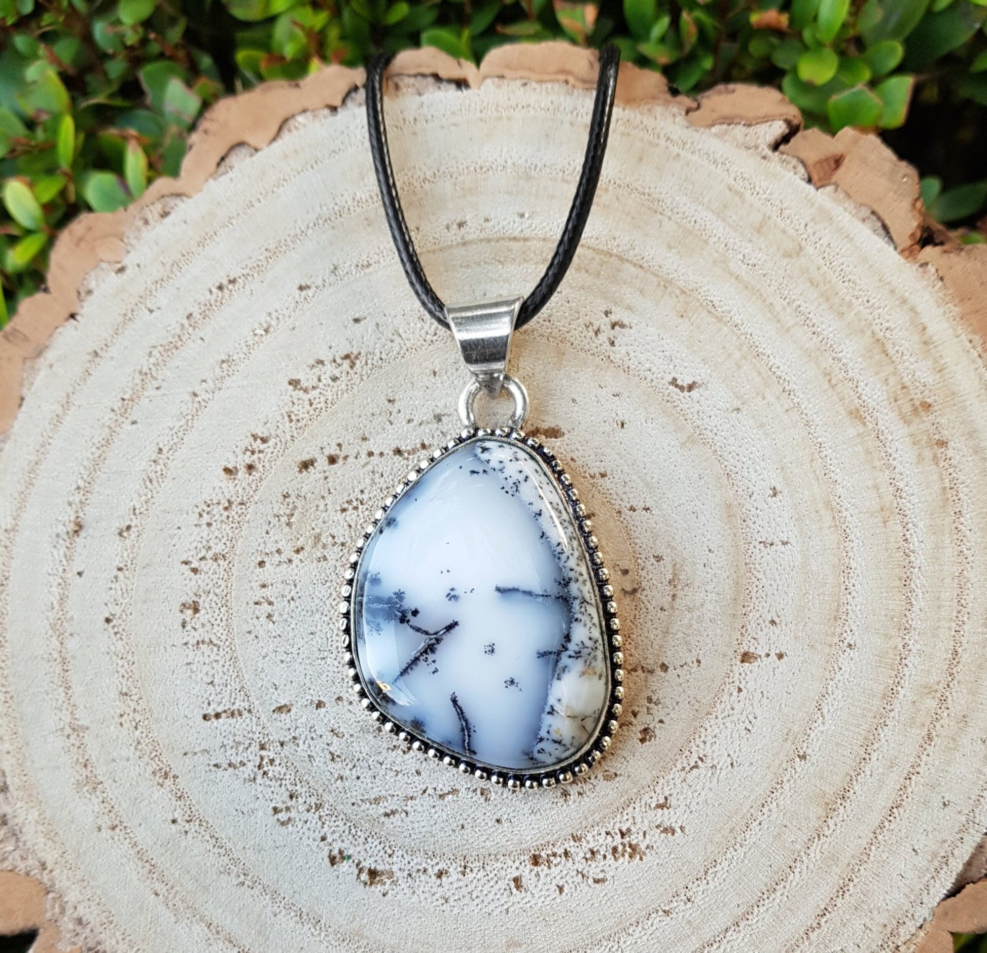 Dendrite Opal Sterling Silver Pendant: Boho Gemstone Necklace - LunarGem - Necklaces