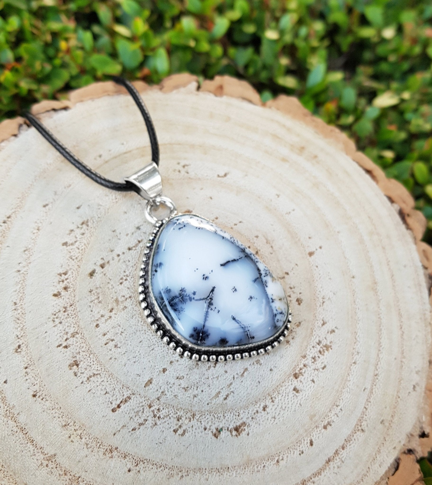 Dendrite Opal Sterling Silver Pendant: Boho Gemstone Necklace - LunarGem - Necklaces