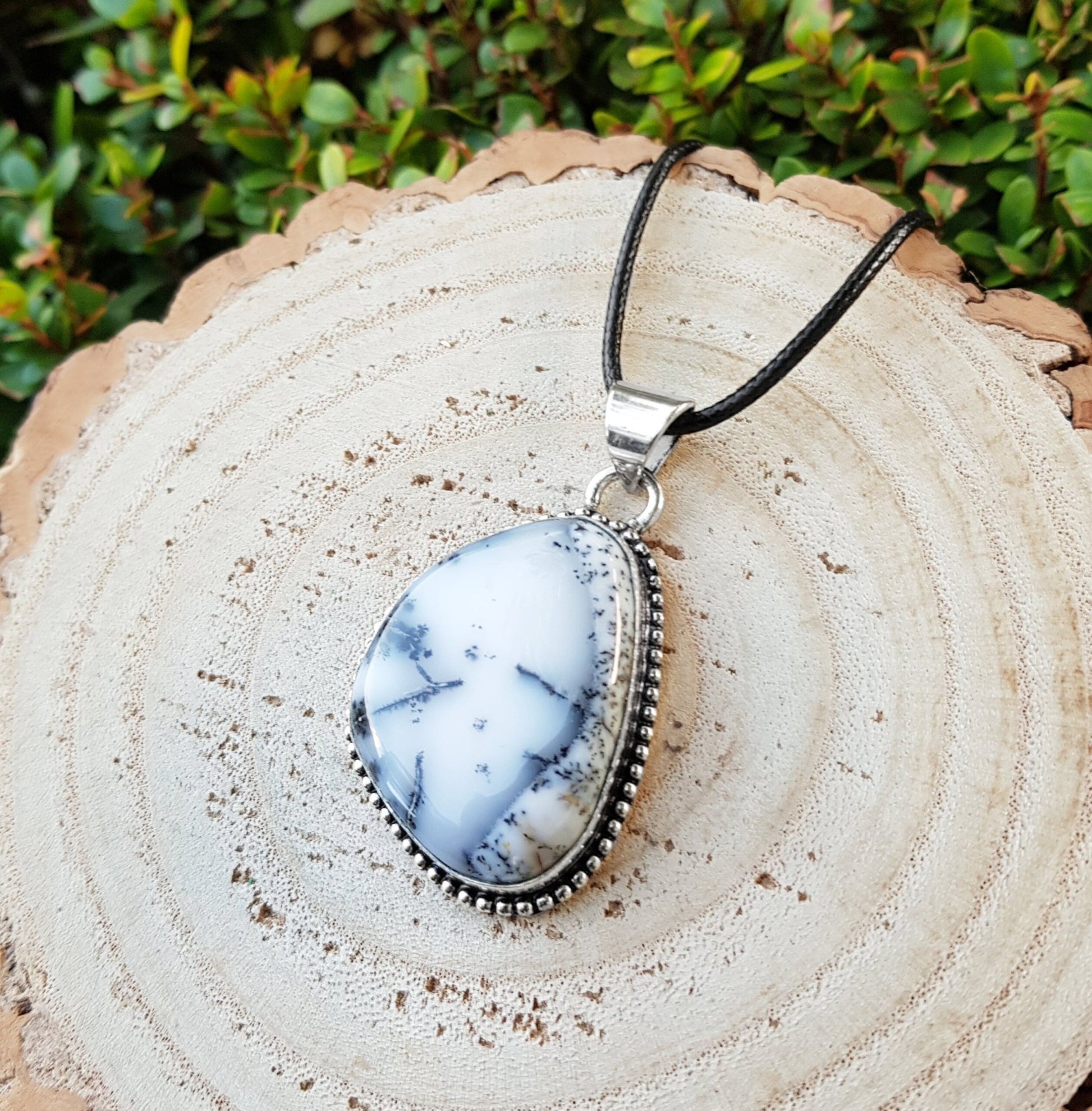 Dendrite Opal Sterling Silver Pendant: Boho Gemstone Necklace - LunarGem - Necklaces