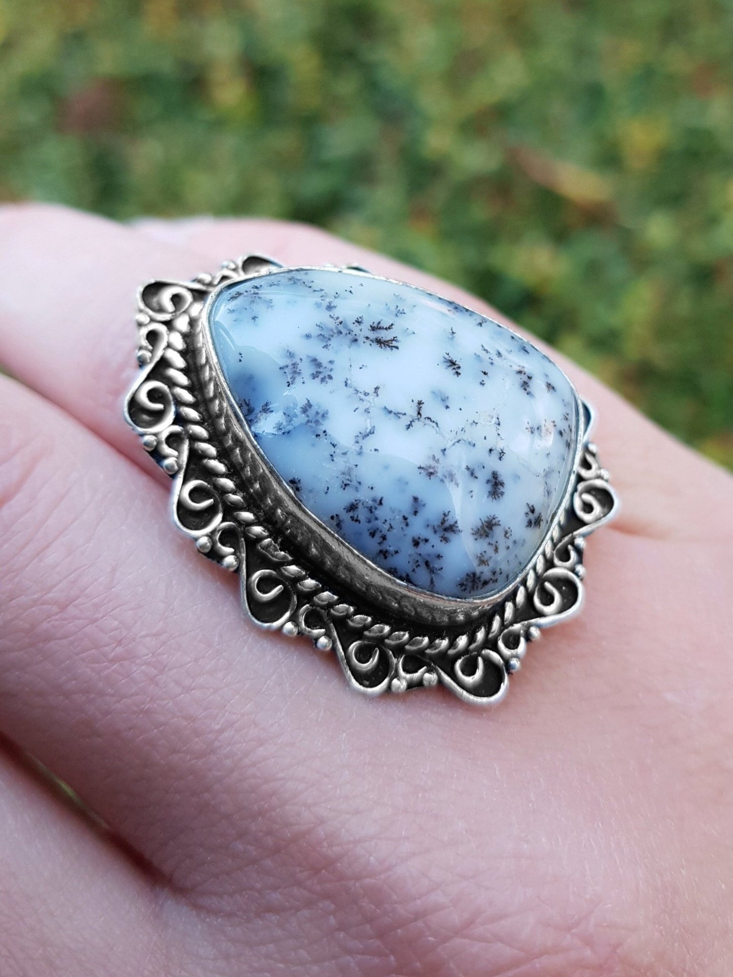 Dendrite Opal Sterling Silver Ring, Size 7.5 - LunarGem - Rings