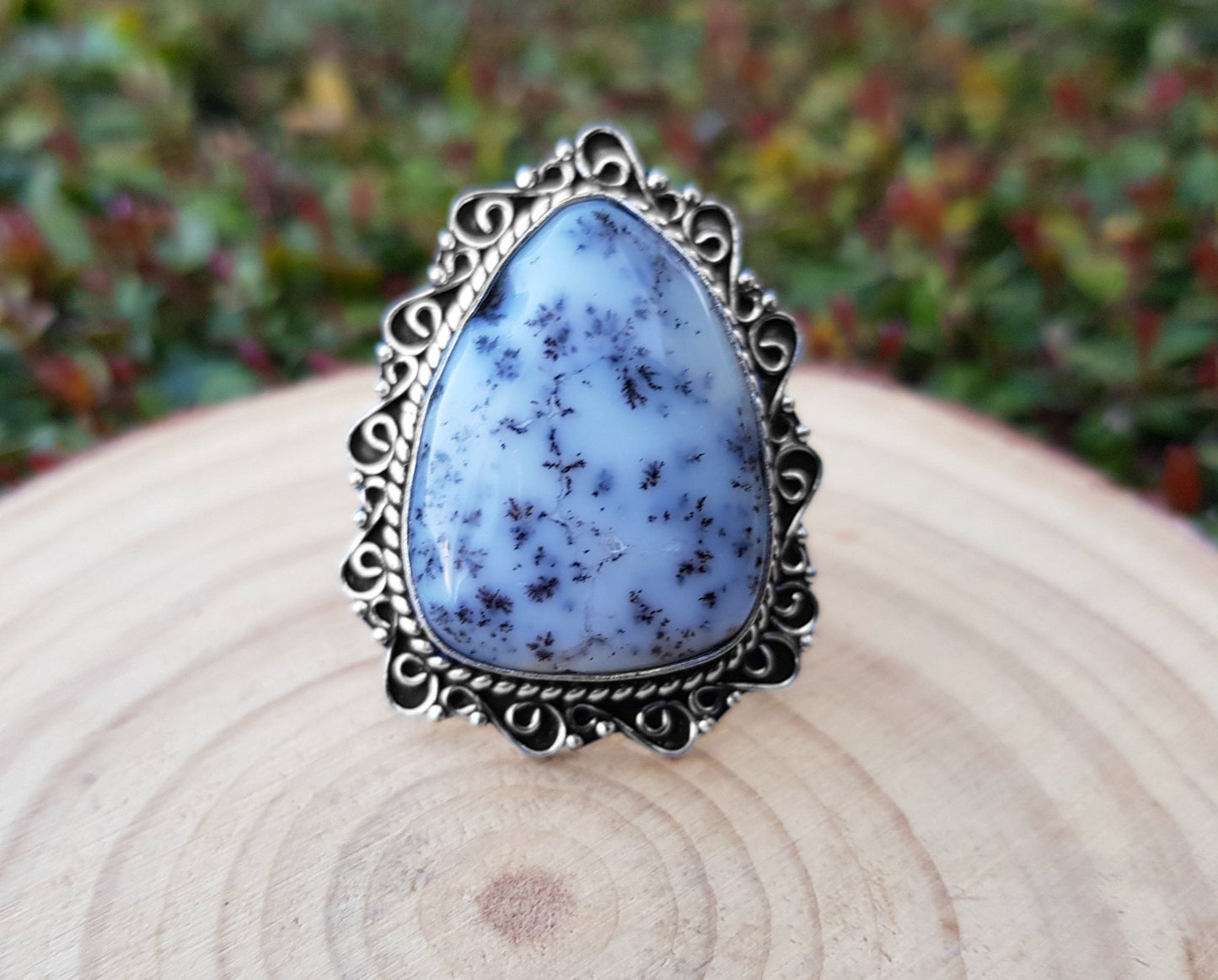 Dendrite Opal Sterling Silver Ring, Size 7.5 - LunarGem - Rings