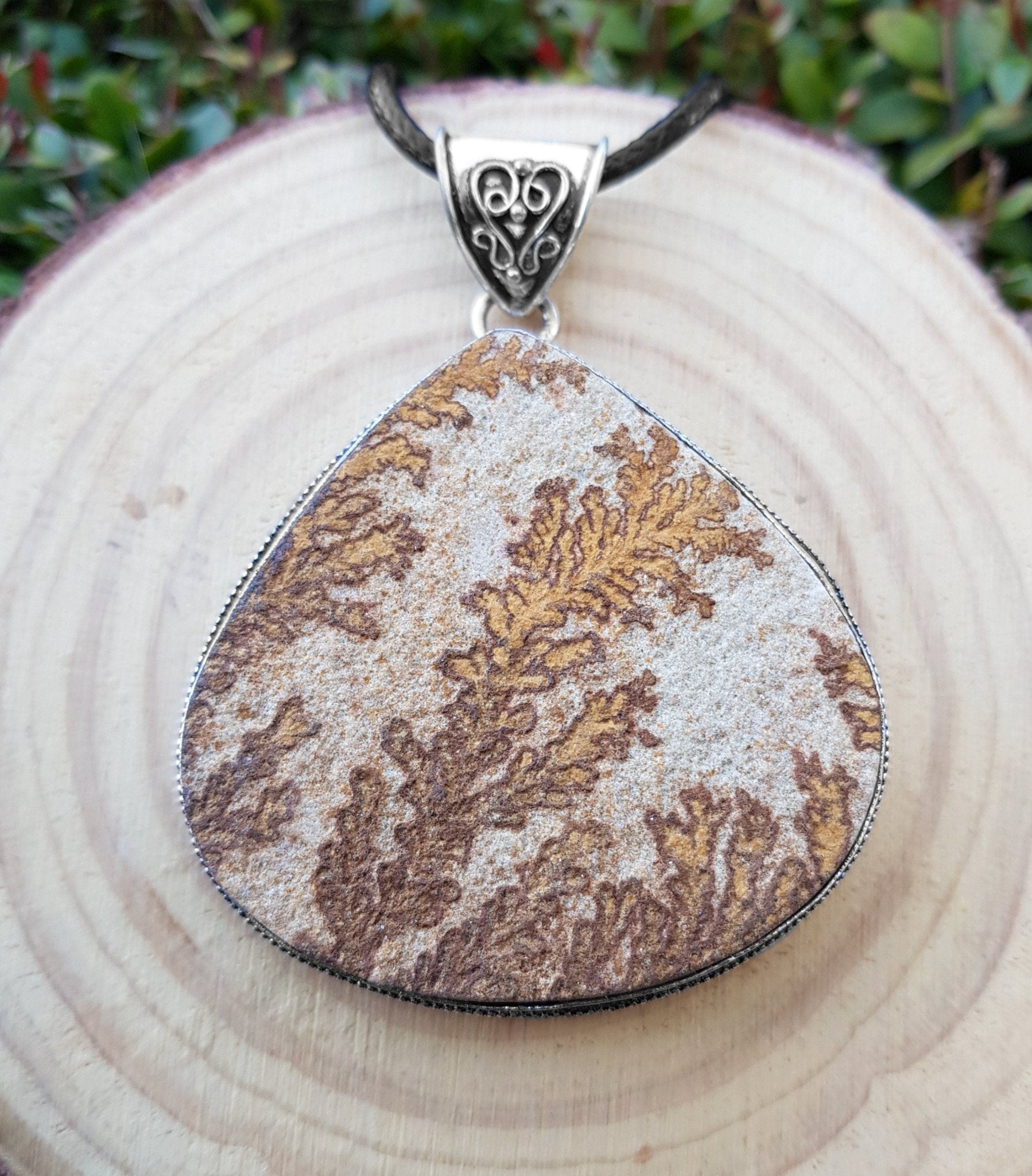 Dendritic Opal Necklace In Sterling Silver Big Statement Necklace One Of A Kind - LunarGem - 