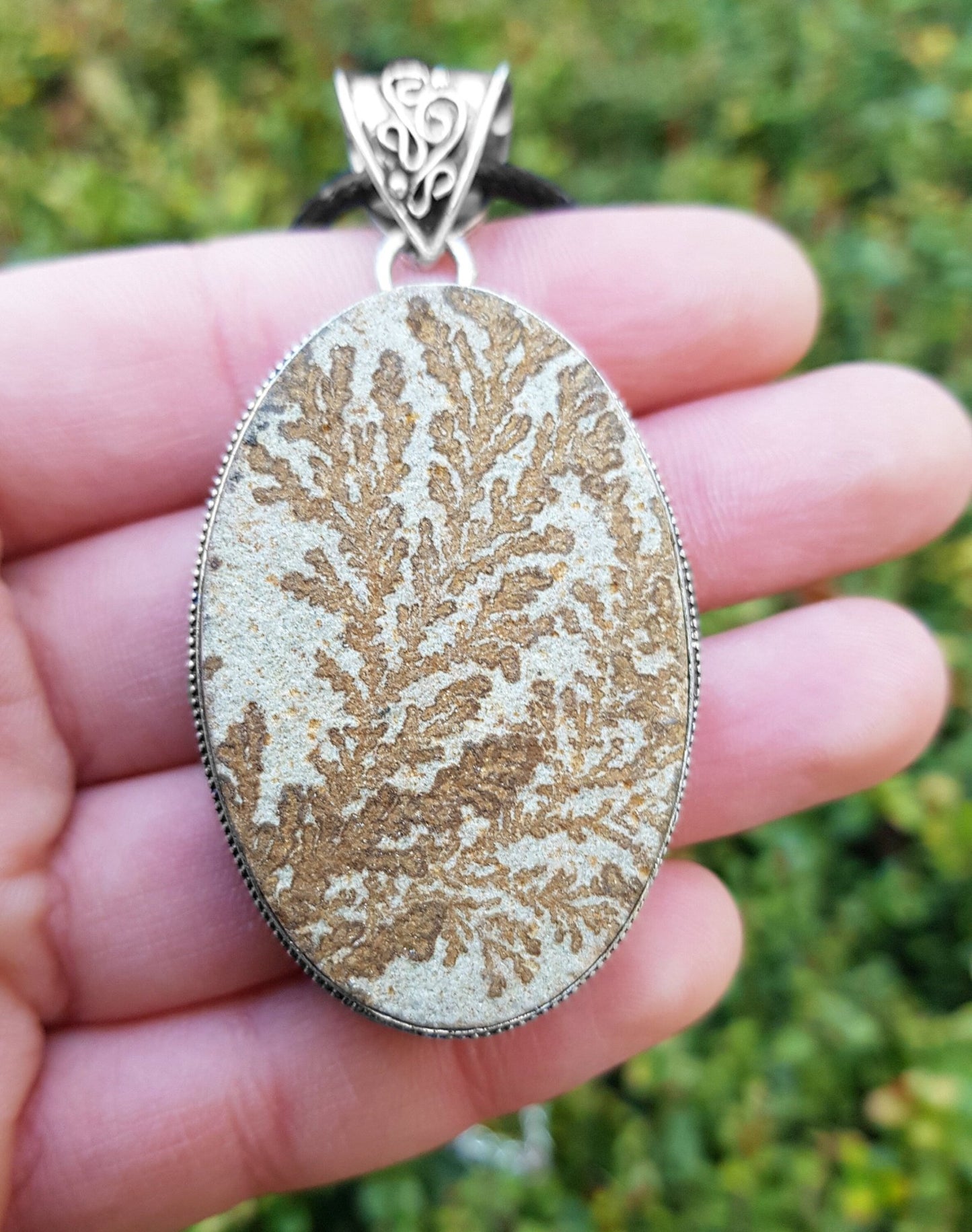 Dendritic Opal Necklace In Sterling Silver Big Statement Necklace One Of A Kind - LunarGem - 
