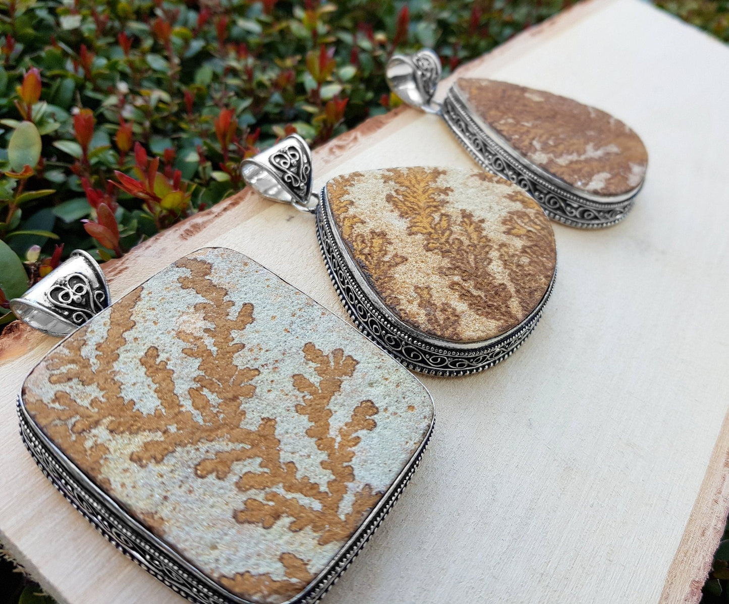 Dendritic Opal Necklace In Sterling Silver Big Statement Necklace One Of A Kind - LunarGem - 