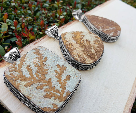 Dendritic Opal Necklace In Sterling Silver Big Statement Necklace One Of A Kind - LunarGem - 