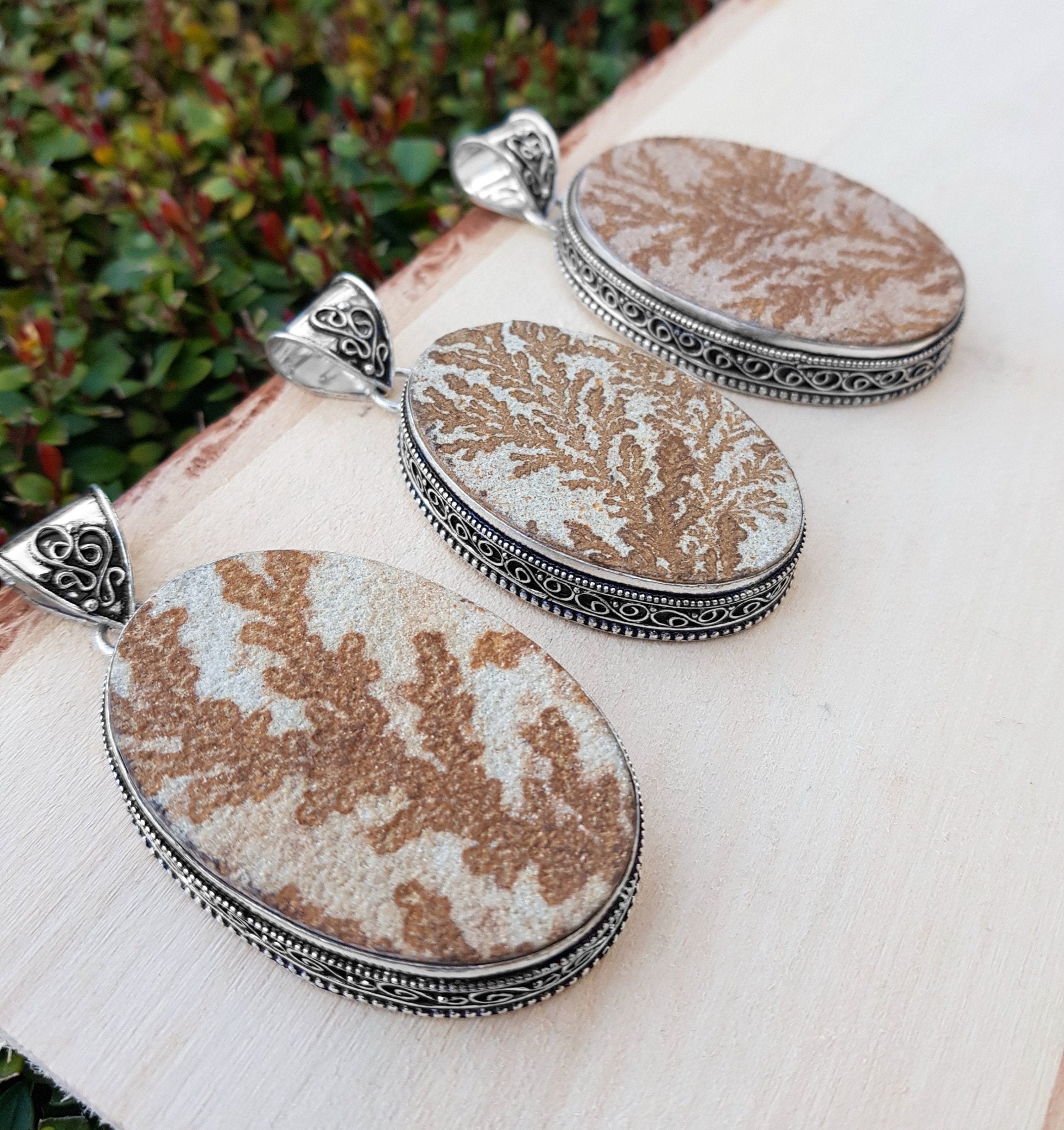 Dendritic Opal Necklace In Sterling Silver Big Statement Necklace One Of A Kind - LunarGem - 