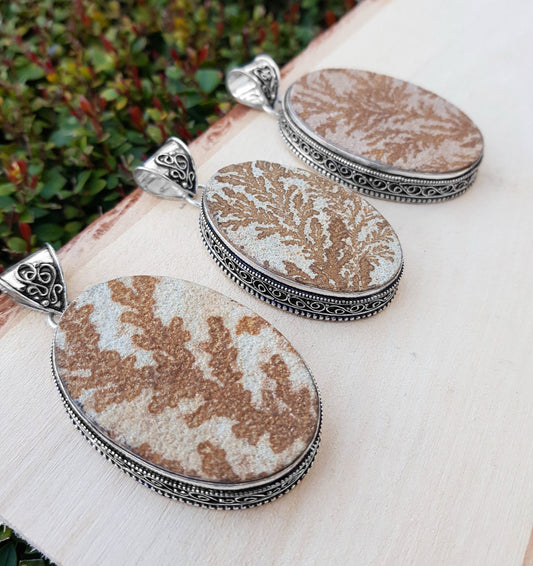 Dendritic Opal Necklace In Sterling Silver Big Statement Necklace One Of A Kind - LunarGem - 