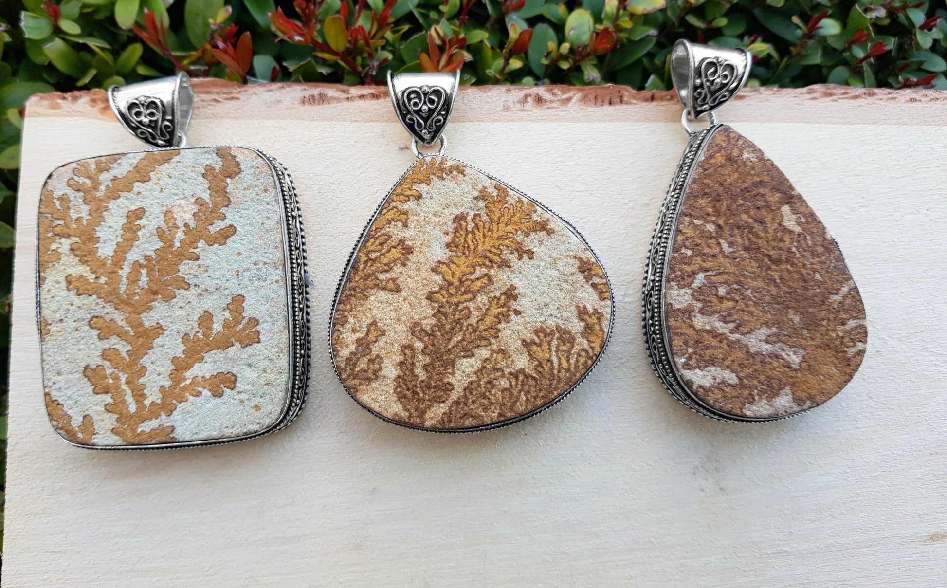 Dendritic Opal Necklace In Sterling Silver Big Statement Necklace One Of A Kind - LunarGem - 