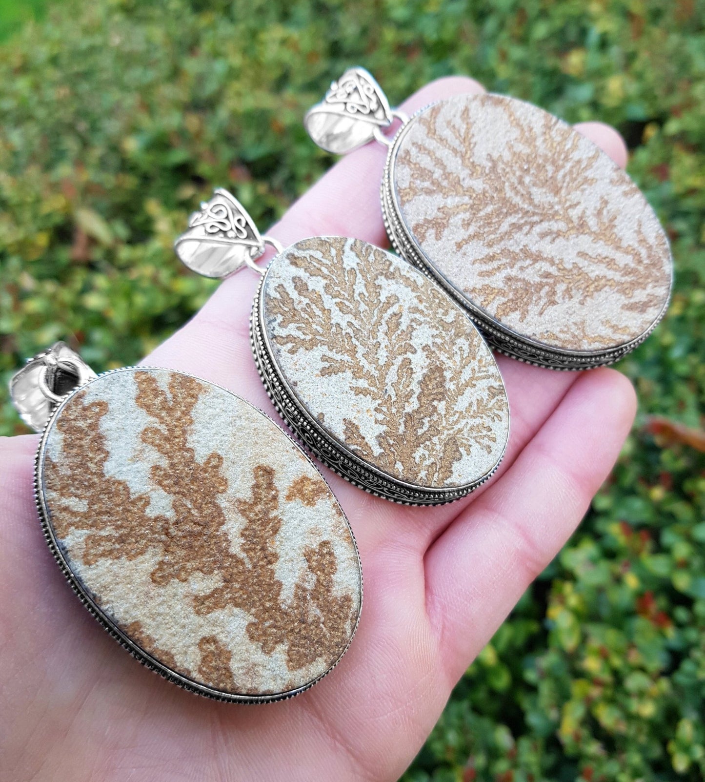 Dendritic Opal Necklace In Sterling Silver Big Statement Necklace One Of A Kind - LunarGem - 