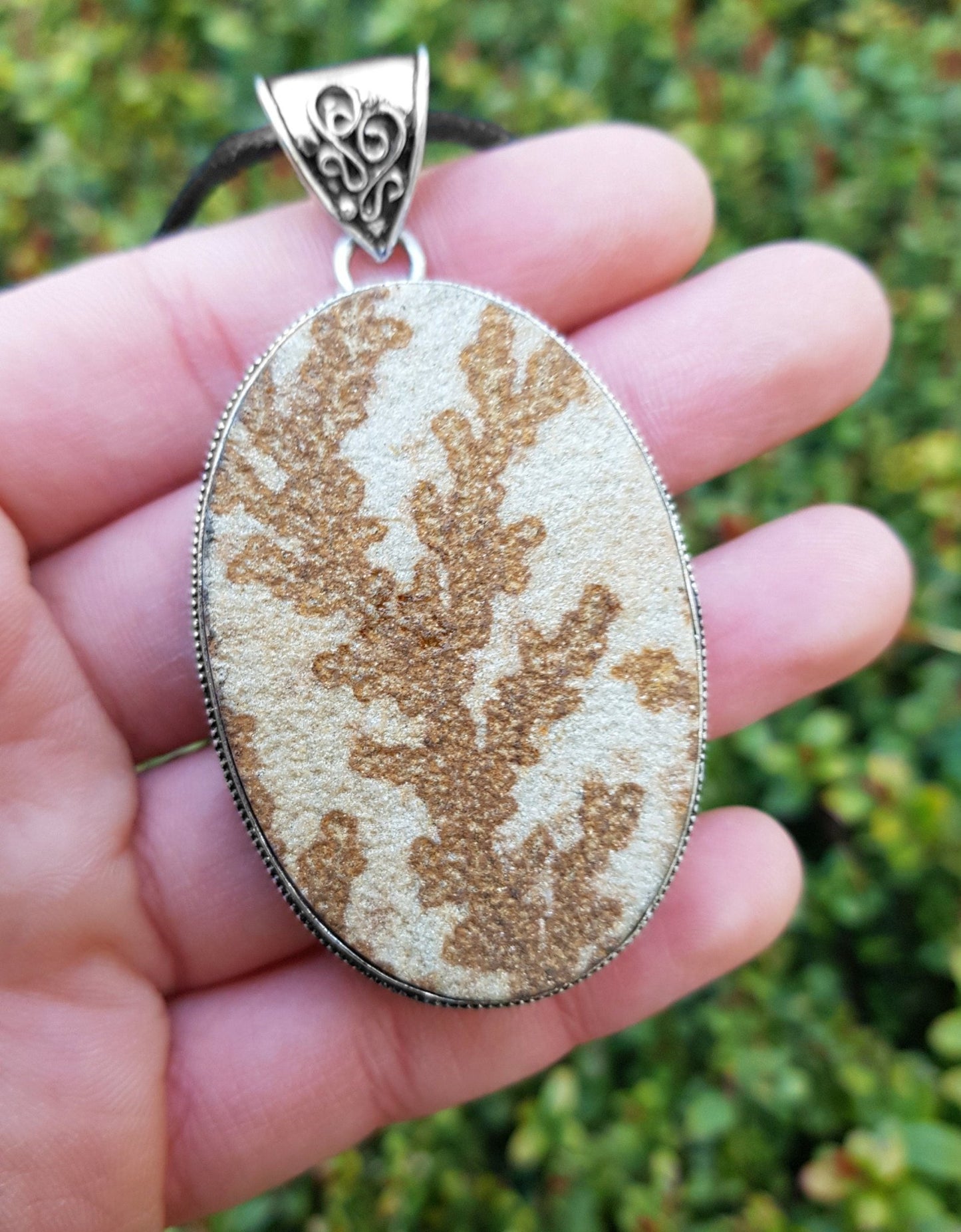 Dendritic Opal Necklace In Sterling Silver Big Statement Necklace One Of A Kind - LunarGem - 