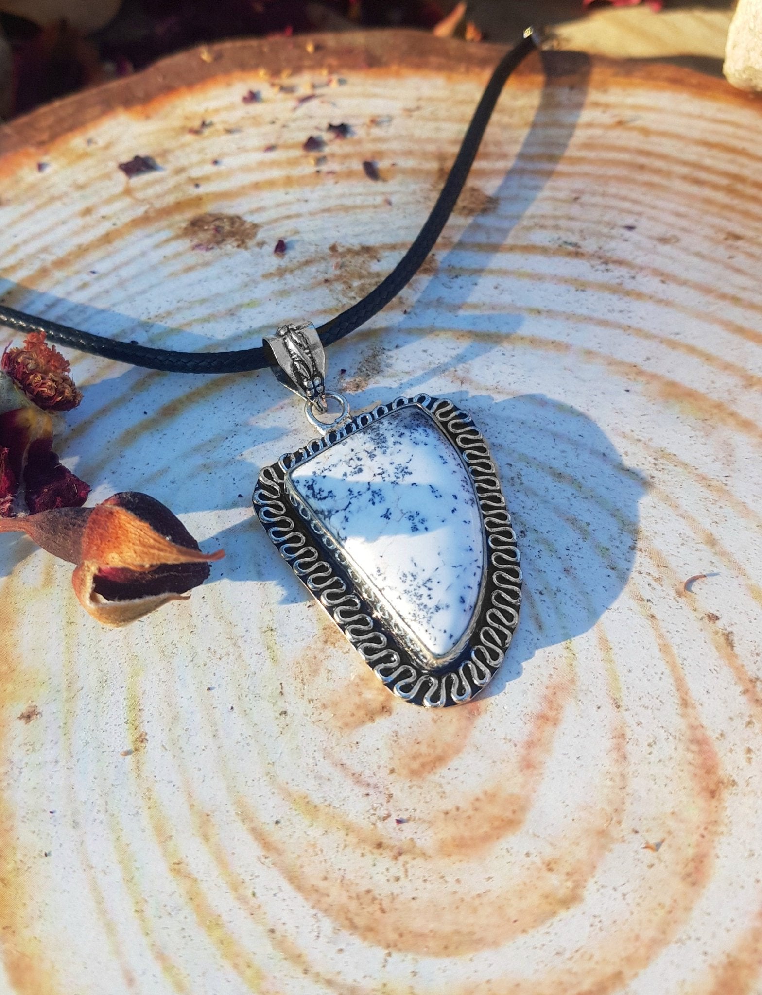 Dendritic Opal Sterling Silver Pendant: Boho Statement Necklace - LunarGem - 