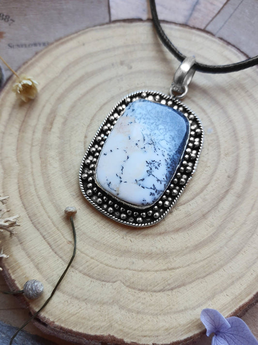 Dendritic Opal Sterling Silver Pendant: Boho Statement Necklace - LunarGem - Necklaces