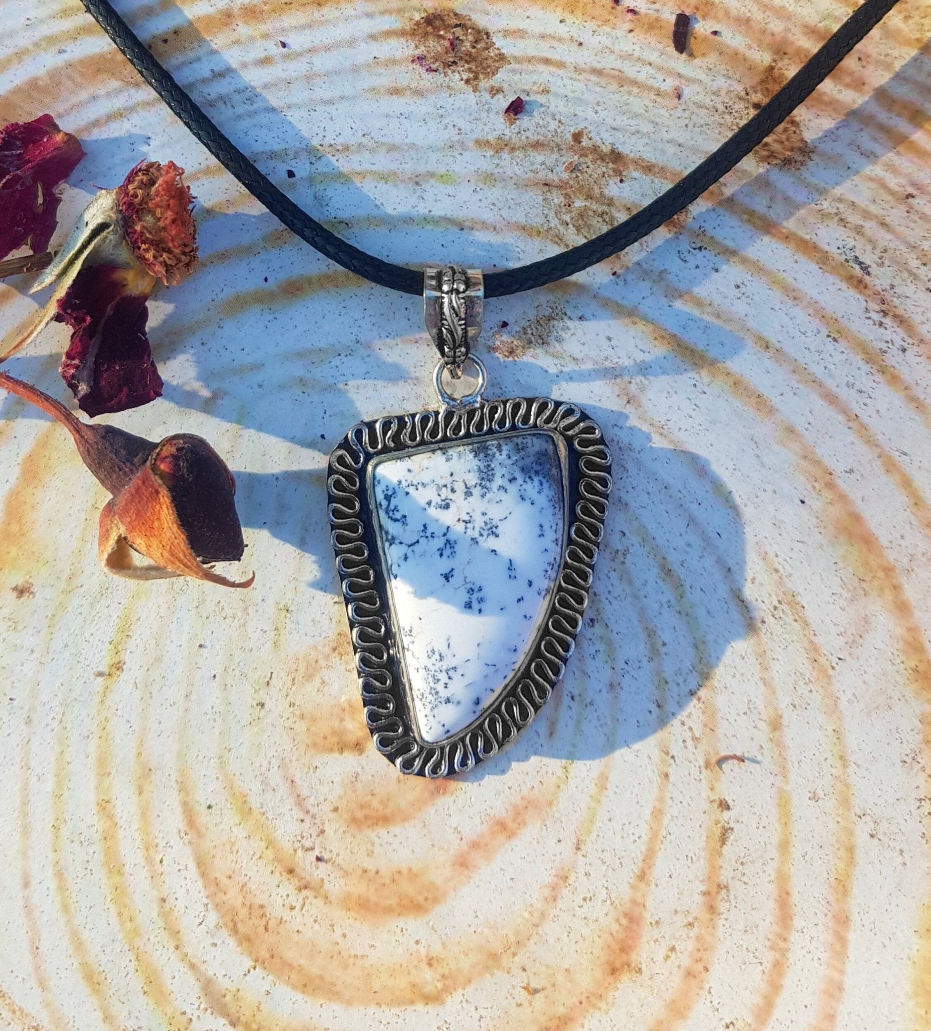 Dendritic Opal Sterling Silver Pendant: Boho Statement Necklace - LunarGem - 