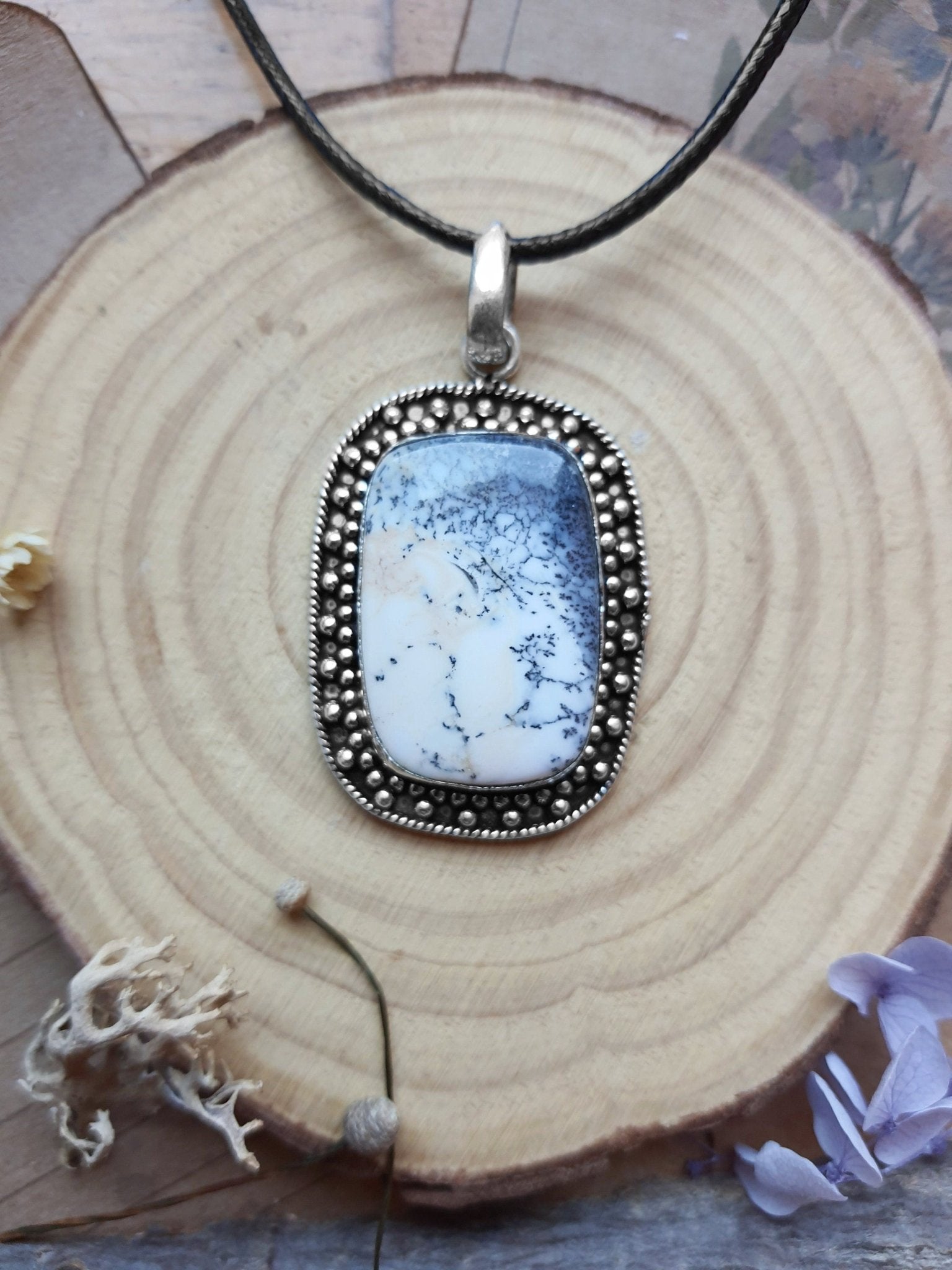 Dendritic Opal Sterling Silver Pendant: Boho Statement Necklace - LunarGem - Necklaces