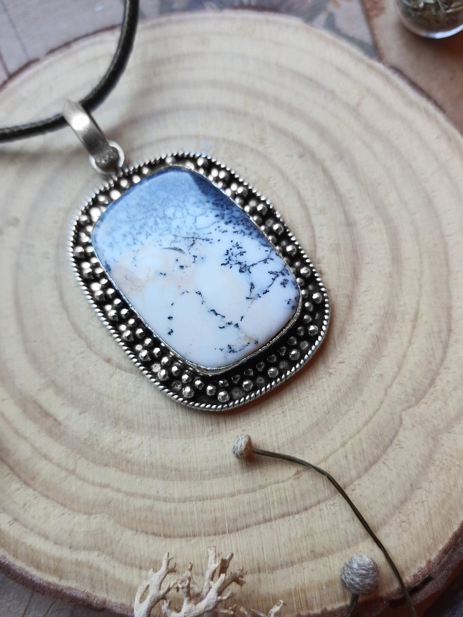 Dendritic Opal Sterling Silver Pendant: Boho Statement Necklace - LunarGem - Necklaces