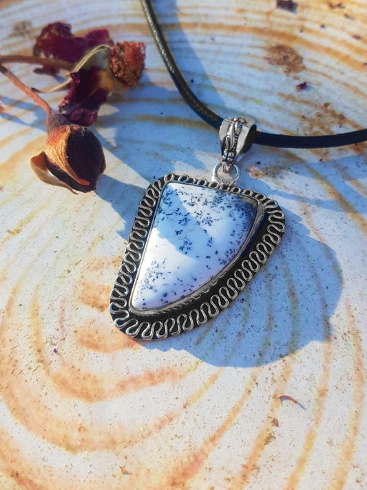 Dendritic Opal Sterling Silver Pendant: Boho Statement Necklace - LunarGem - 