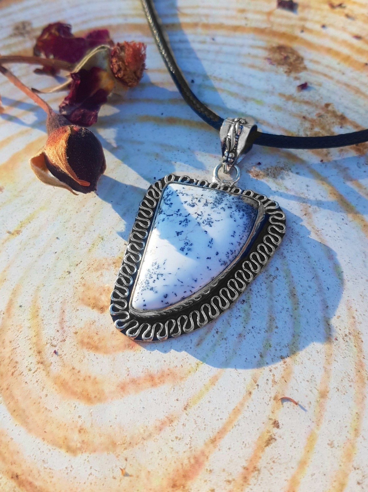 Dendritic Opal Sterling Silver Pendant: Boho Statement Necklace - LunarGem - 
