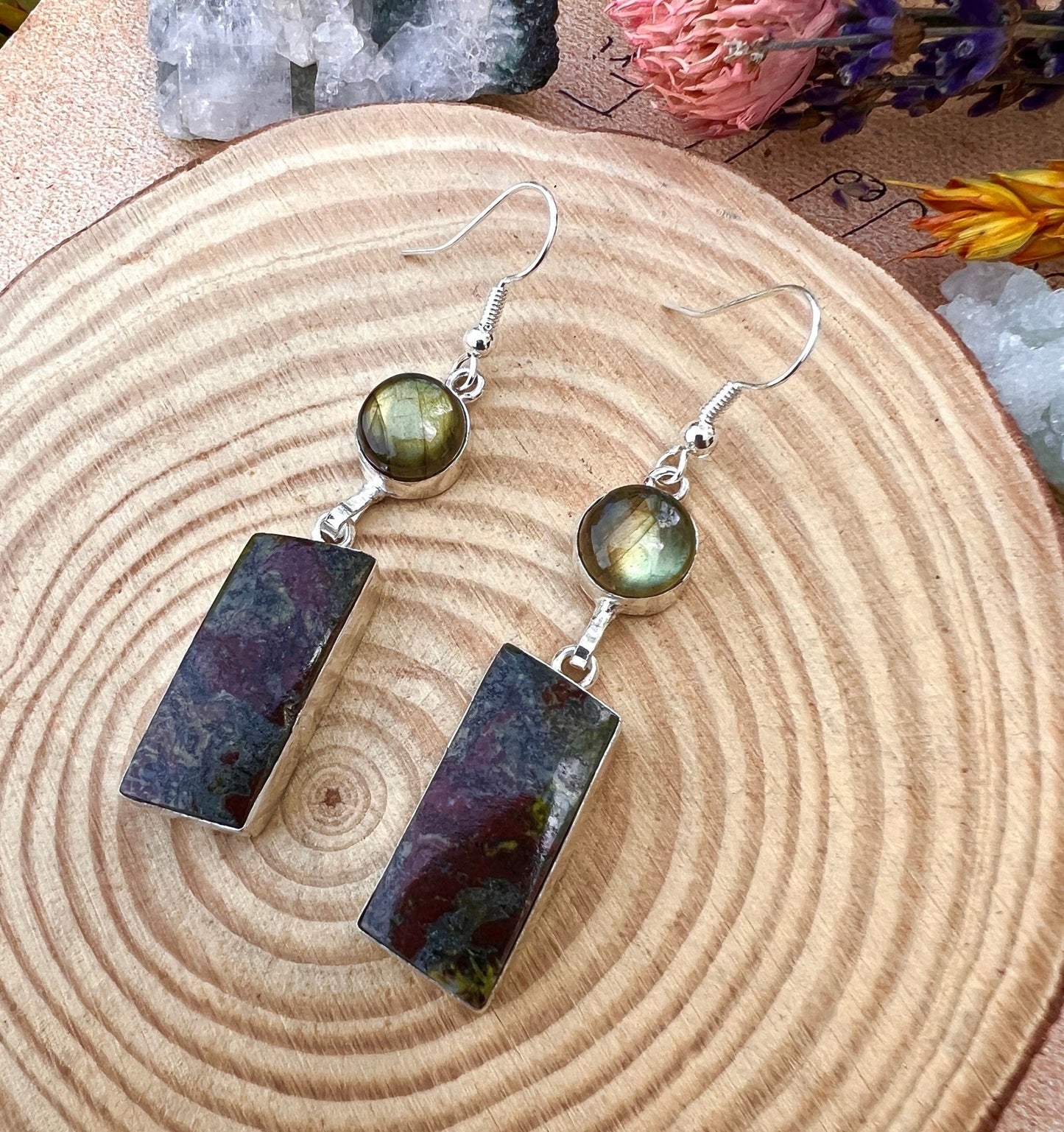 Dragon Blood Agate Labradorite Earrings In Sterling Silver - LunarGem - 