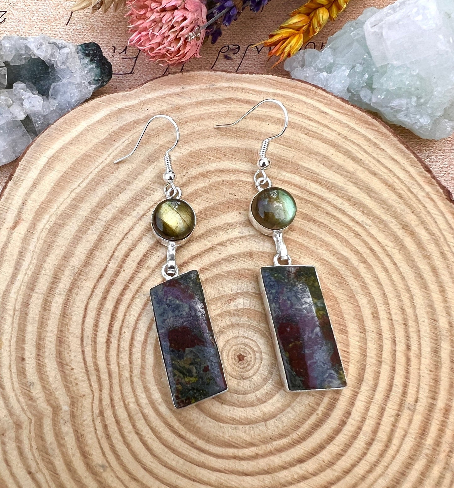 Dragon Blood Agate Labradorite Earrings In Sterling Silver - LunarGem - 