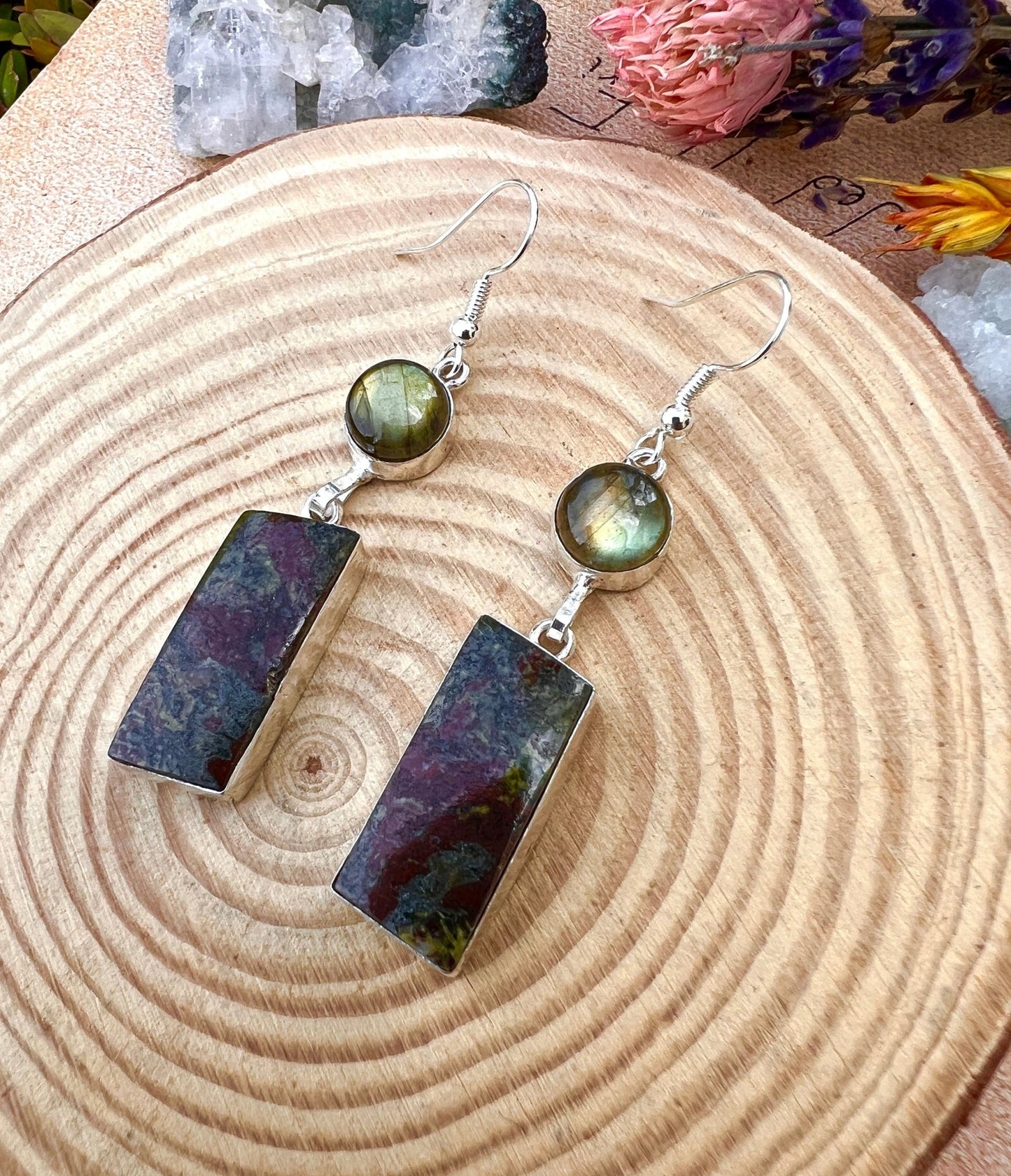 Dragon Blood Agate Labradorite Earrings In Sterling Silver - LunarGem - 