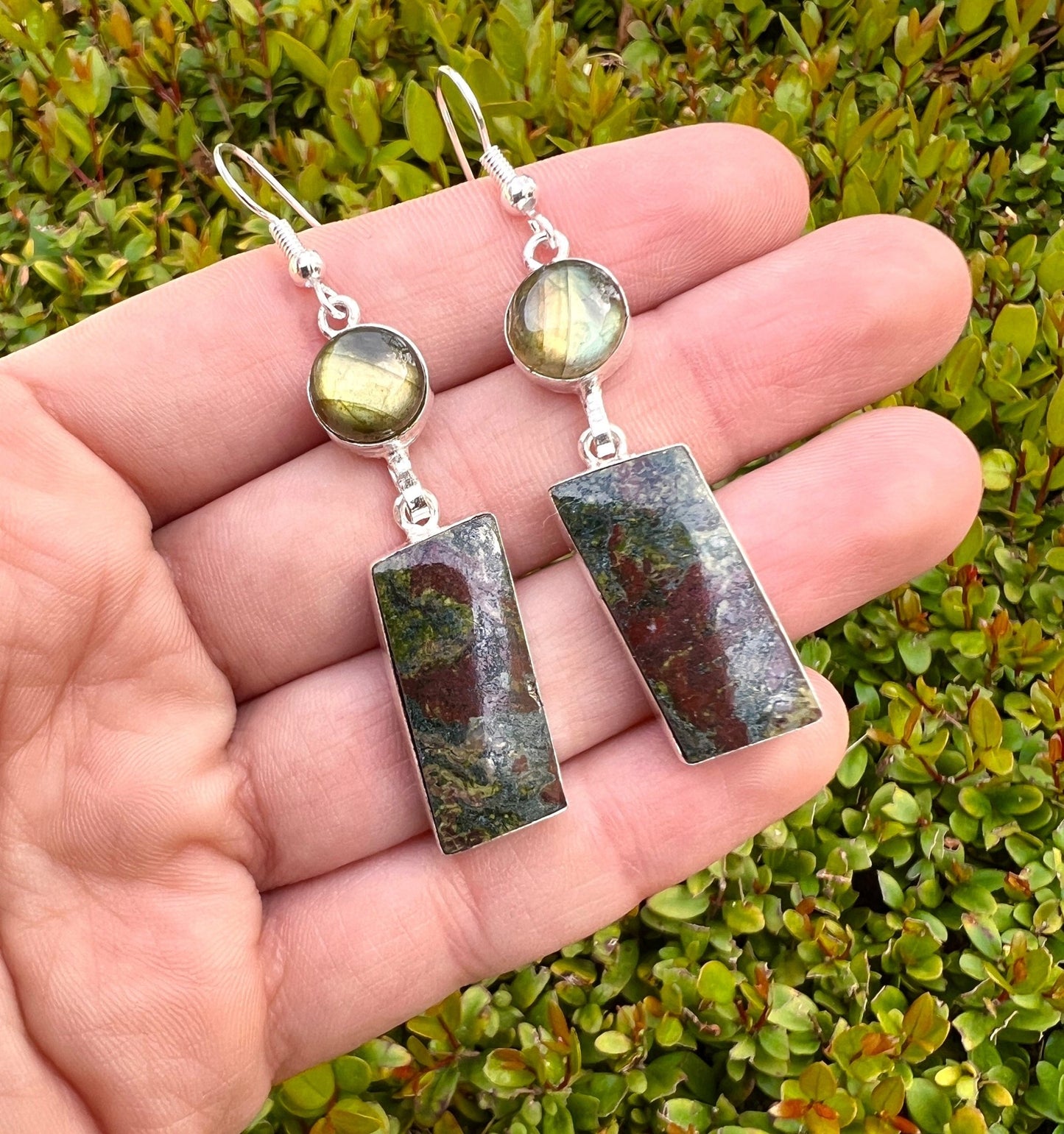 Dragon Blood Agate Labradorite Earrings In Sterling Silver - LunarGem - 