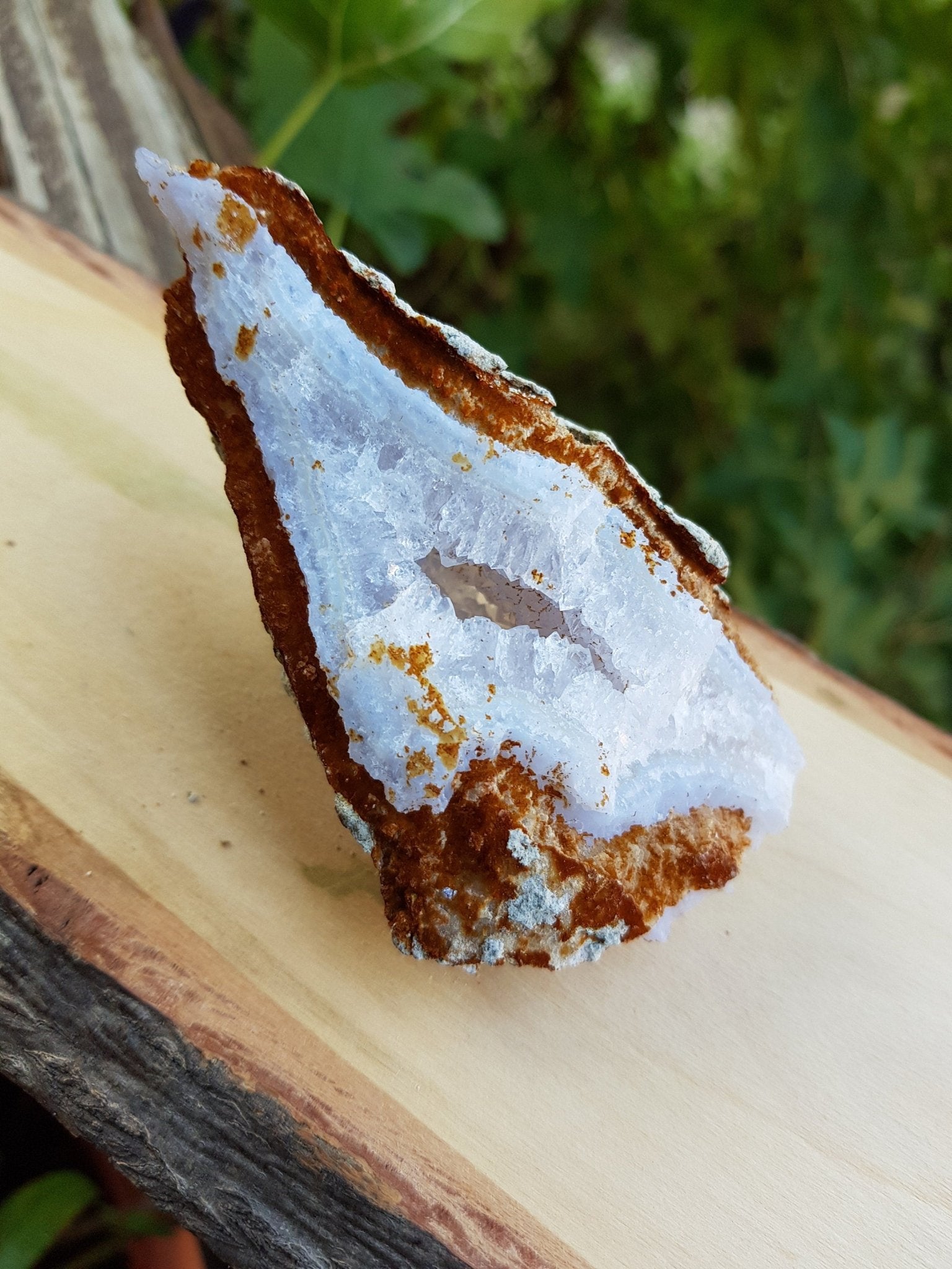 Druzy Blue Lace Agate Geode: Raw Crystal Cluster (135g) - LunarGem - 