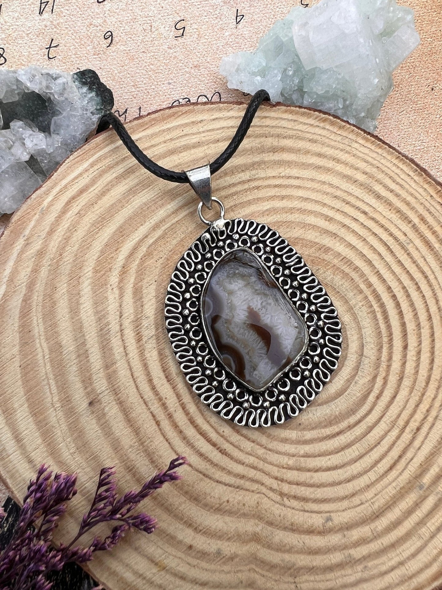 Druzy Solar Agate Pendant, Top Grade Agate Necklace In Sterling Silver One Of A Kind - LunarGem - 
