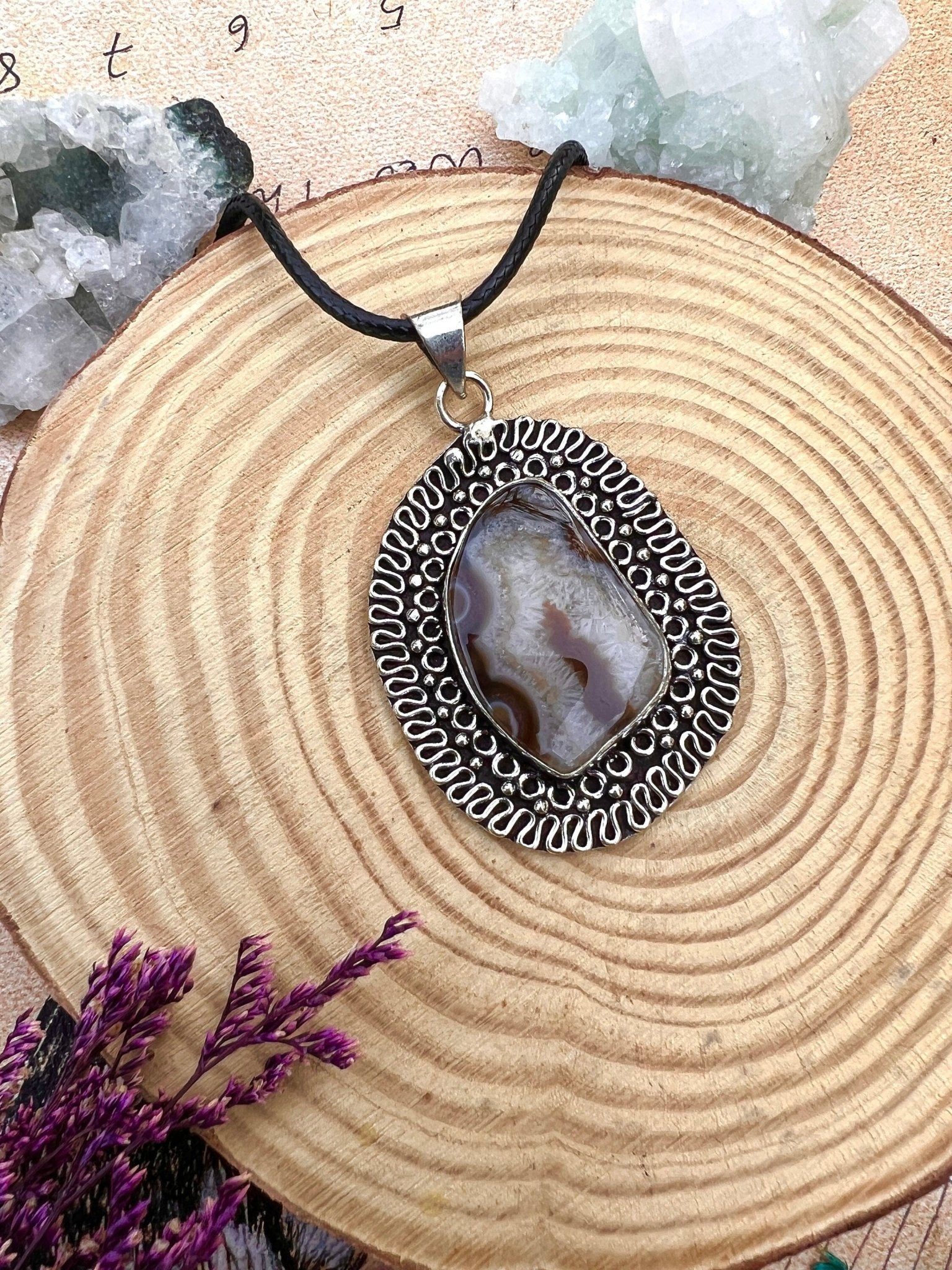 Druzy Solar Agate Pendant, Top Grade Agate Necklace In Sterling Silver One Of A Kind - LunarGem - 