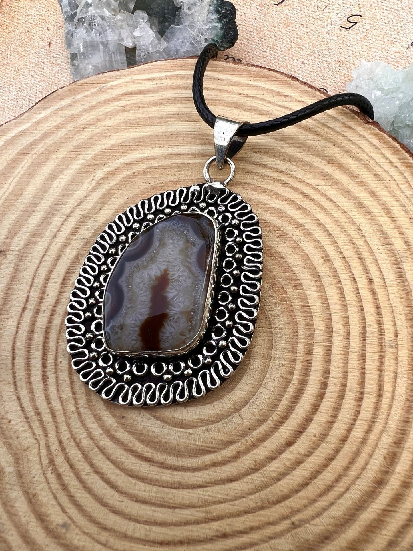Druzy Solar Agate Pendant, Top Grade Agate Necklace In Sterling Silver One Of A Kind - LunarGem - 